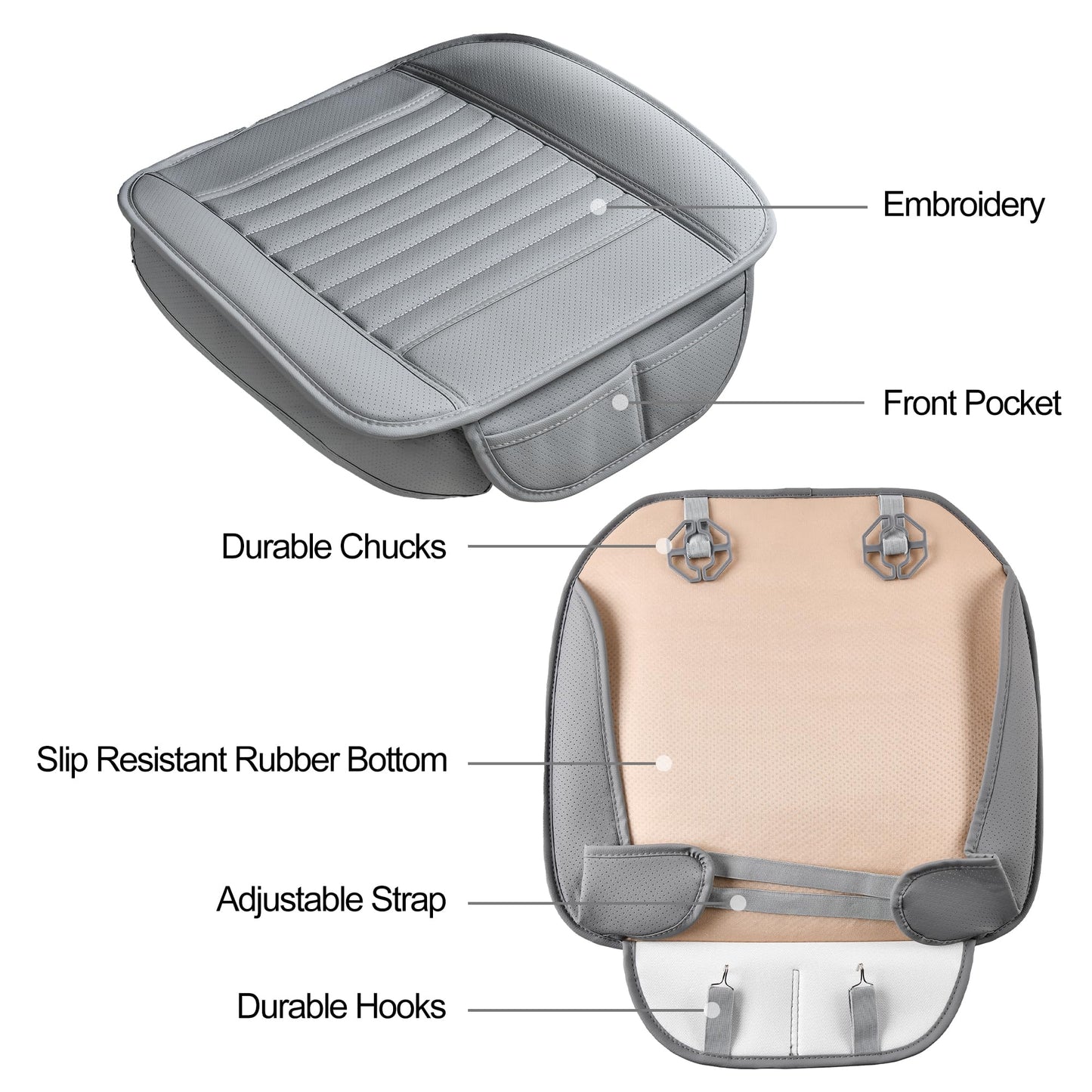 Sunny color 2 piezas con borde envolvente, fundas para asientos delanteros de auto cómodas, protectores de asientos, fundas de asiento antideslizantes con acolchado inferior para auto con piel