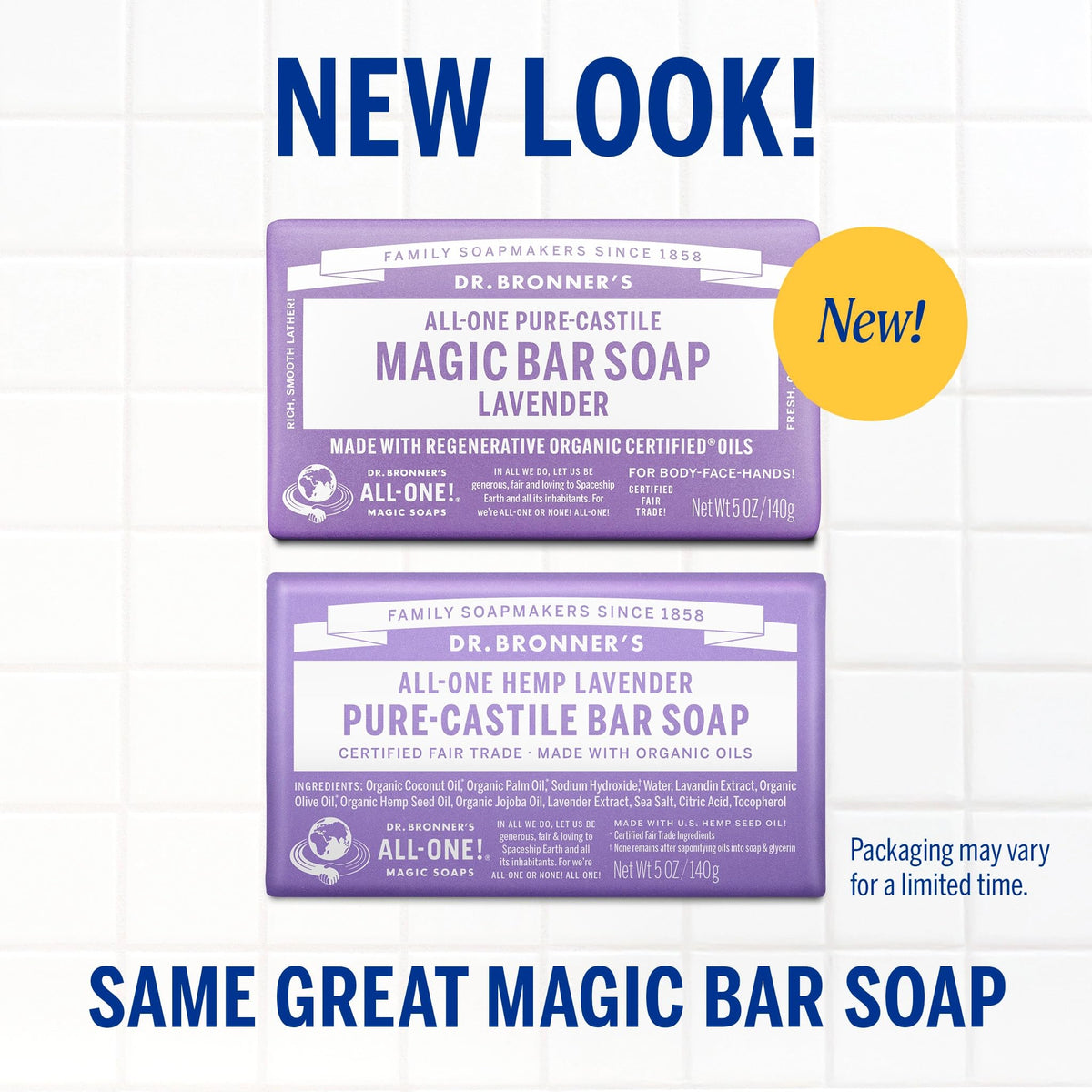 Dr. Bronner's | Jabón de castilla orgánico en barra, fórmula concentrada, relajación aromática y equilibrio natural, con aceite esencial de Lavanda, aroma Lavanda (6 pack)