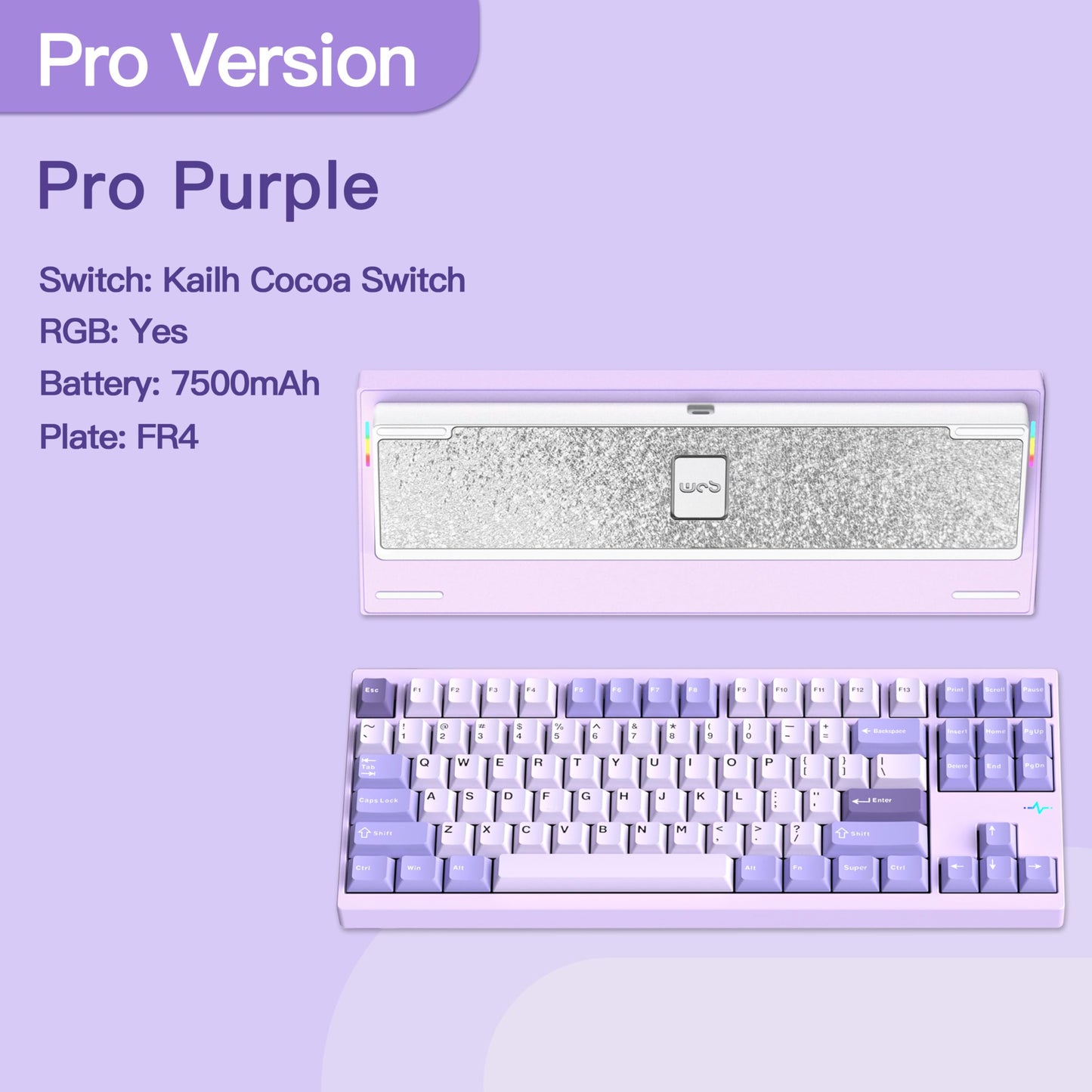 KEEBMONKEY WOBKEY Crush 80 Reboot CNC de aluminio de 5 segundos de liberación rápida triple modo de conectividad con acústica superior (Pro Purple)