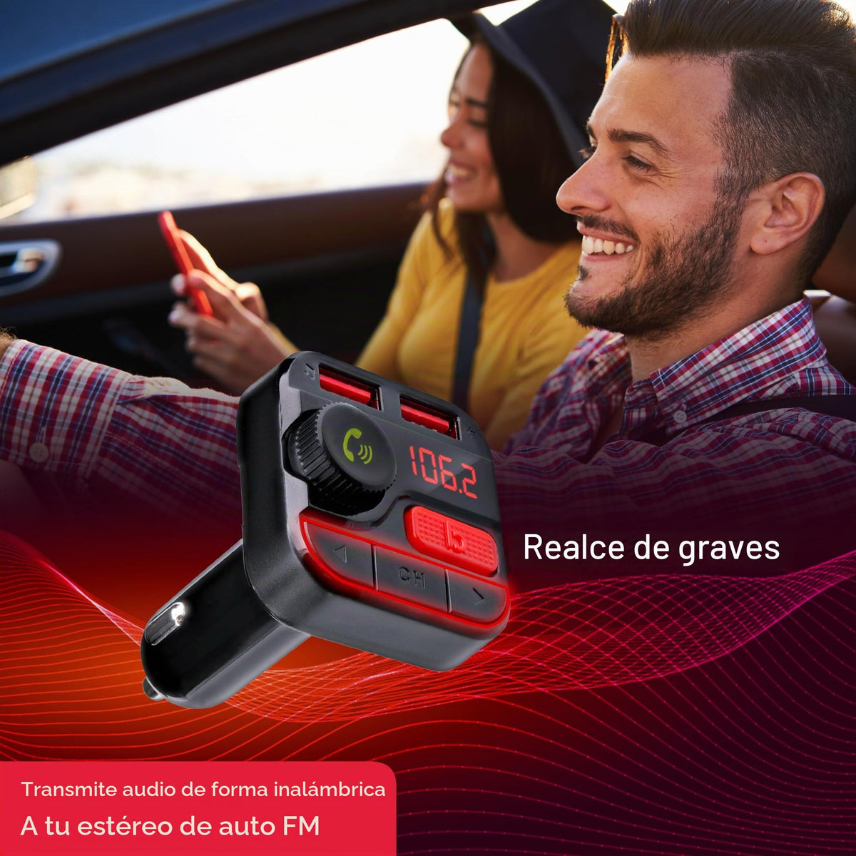 Transmisor FM Bluetooth Monster Negro con Tarjeta SD y Micrófono para Coche