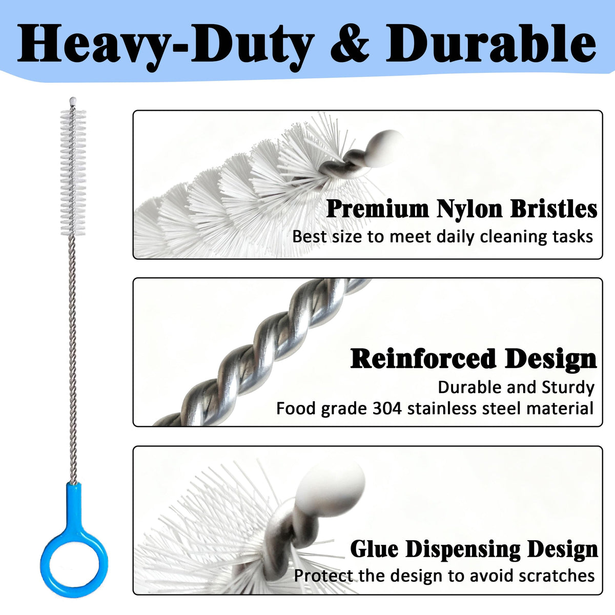 Cepillo limpiador de pajitas de alta resistencia, juego de 2 cepillos flexibles para pajitas, cepillo de limpieza reutilizable con acero inoxidable y cerdas de nailon para biberones, Stanley Cup.