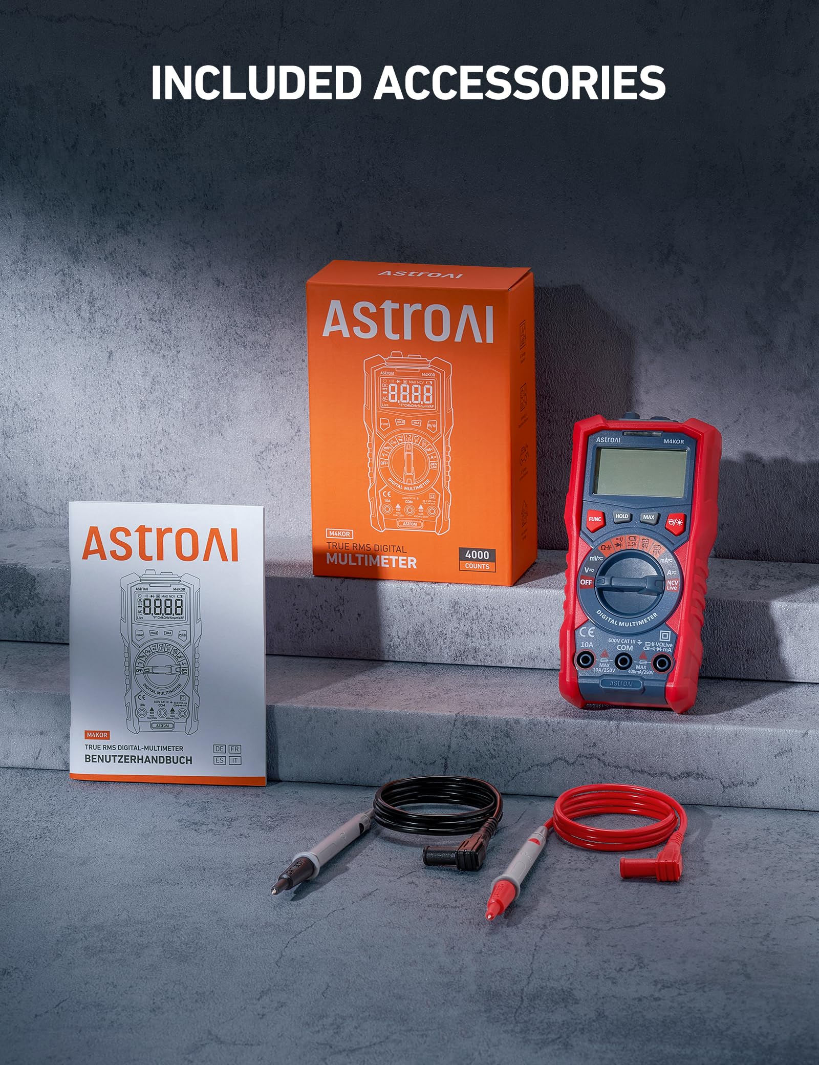 AstroAI Multímetro digital, 4000 unidades TRMS Rango Automático, Voltímetro de 1,5 V/9 V/12 V, Corriente de Continuidad con Función de Voltaje Sin Contacto, Diodos de Resistencia