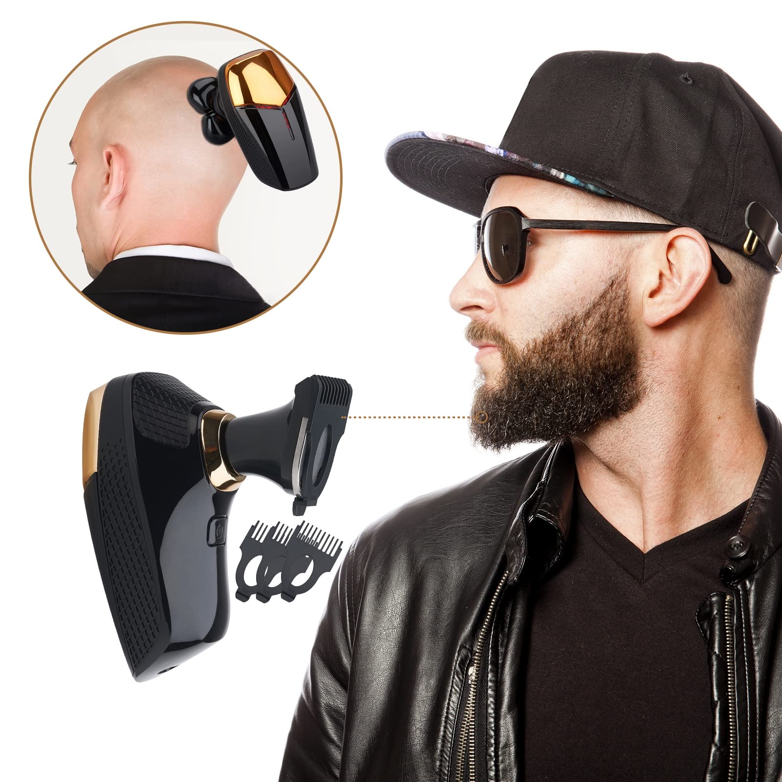 HONTEC Juego de afeitadora de cabeza eléctrica 4 en 1, también se adapta a afeitadora de cabeza Freedom Grooming con cortapelos para nariz y oídos, limpieza facial, maquinillas de afeitar inalámbricas, IPX6, impermeable, húmedo y seco