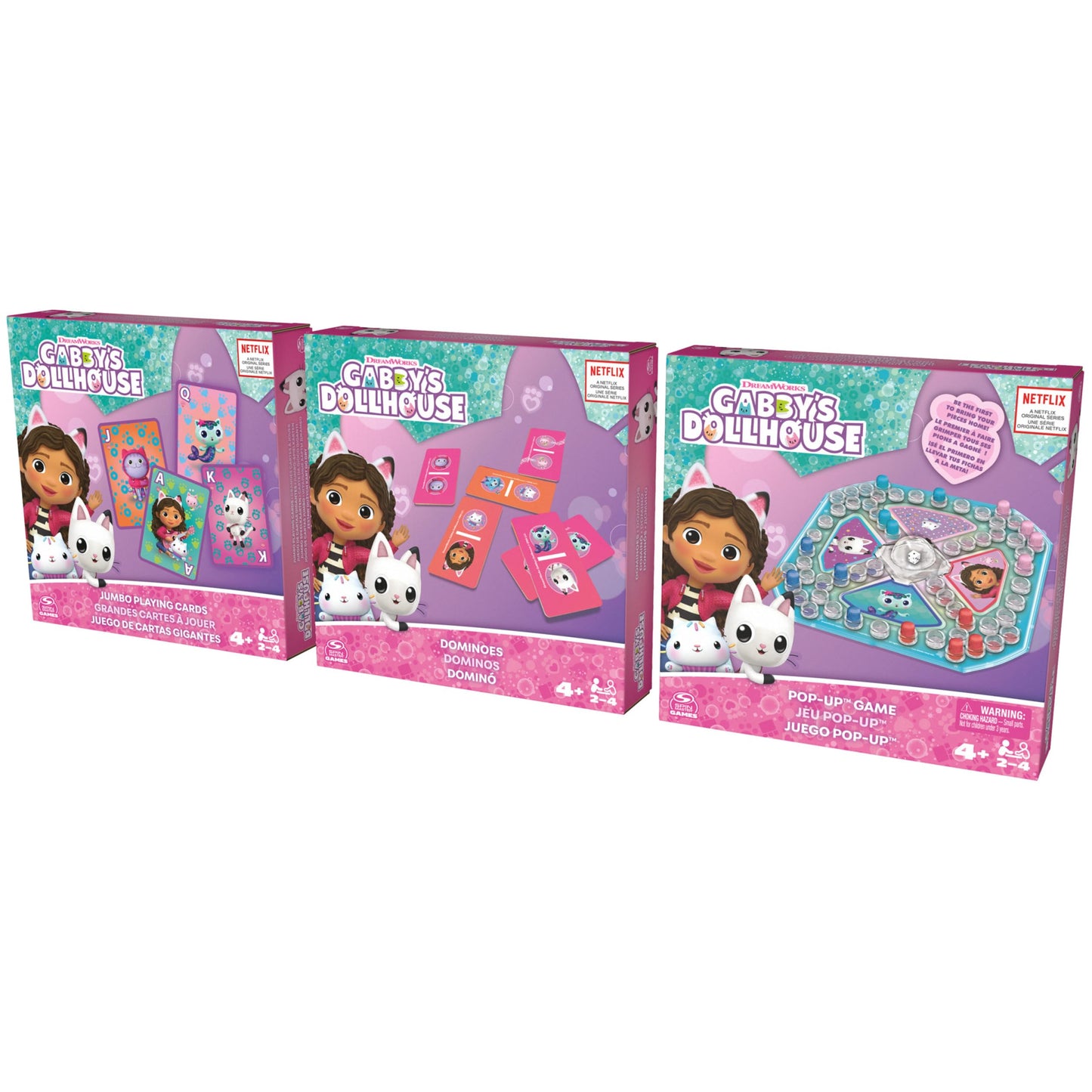 Cardinal, Conjunto de Regalo de 3 Juegos de La Casa de Muñecas de Gabby, Juego Pop-Up, dominó y Juego de Cartas Gigantes, Juguetes para niños de Gabby's Dollhouse, para niños a Partir de 4 años