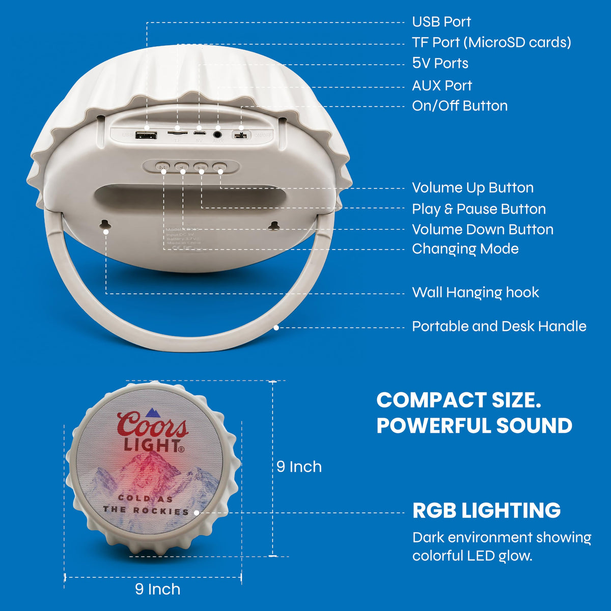 Altavoz Bluetooth Coors Luz Cambiante Radio FM para el Hogar