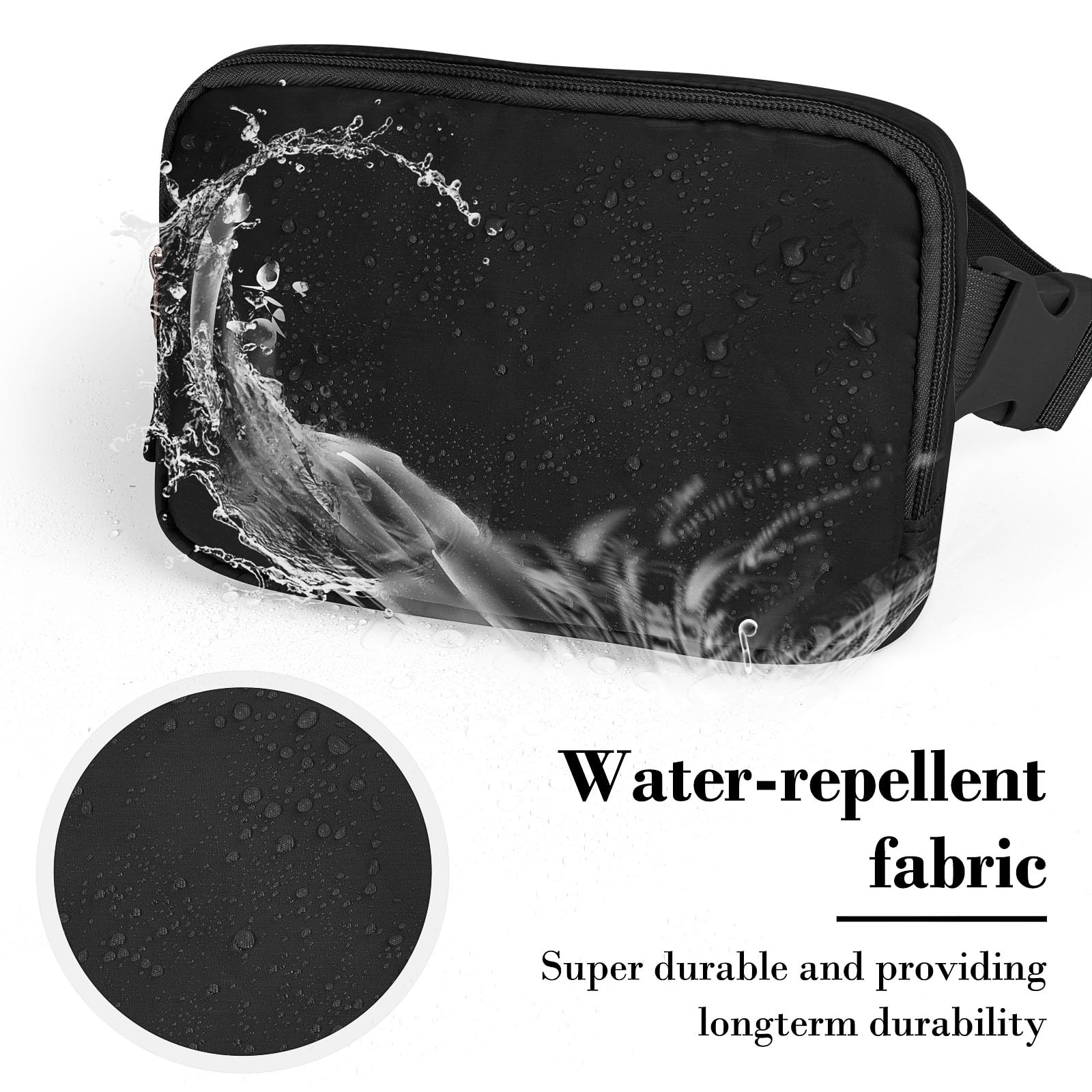 Cangurera para Hombre Mujer con Correa Ajustable Bolsa de Cintura Portátil y Resistente al Agua para Entrenamiento Correr y Viajar-Negro
