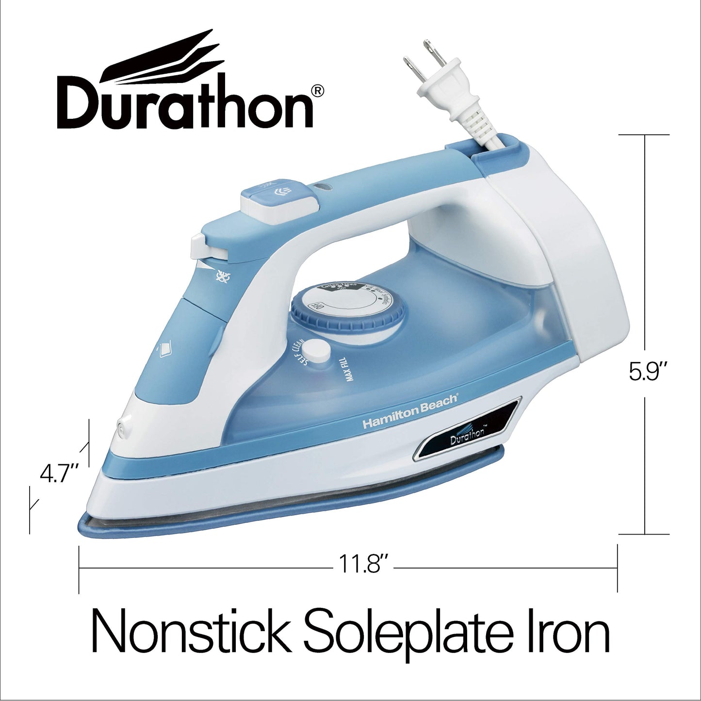 Hamilton Beach - Plancha de vapor y vapor vertical para ropa con suela resistente a los arañazos, ajustes de vapor ajustables + envoltura de cable de 8 pies, apagado automático de 3 vías, antigoteo,