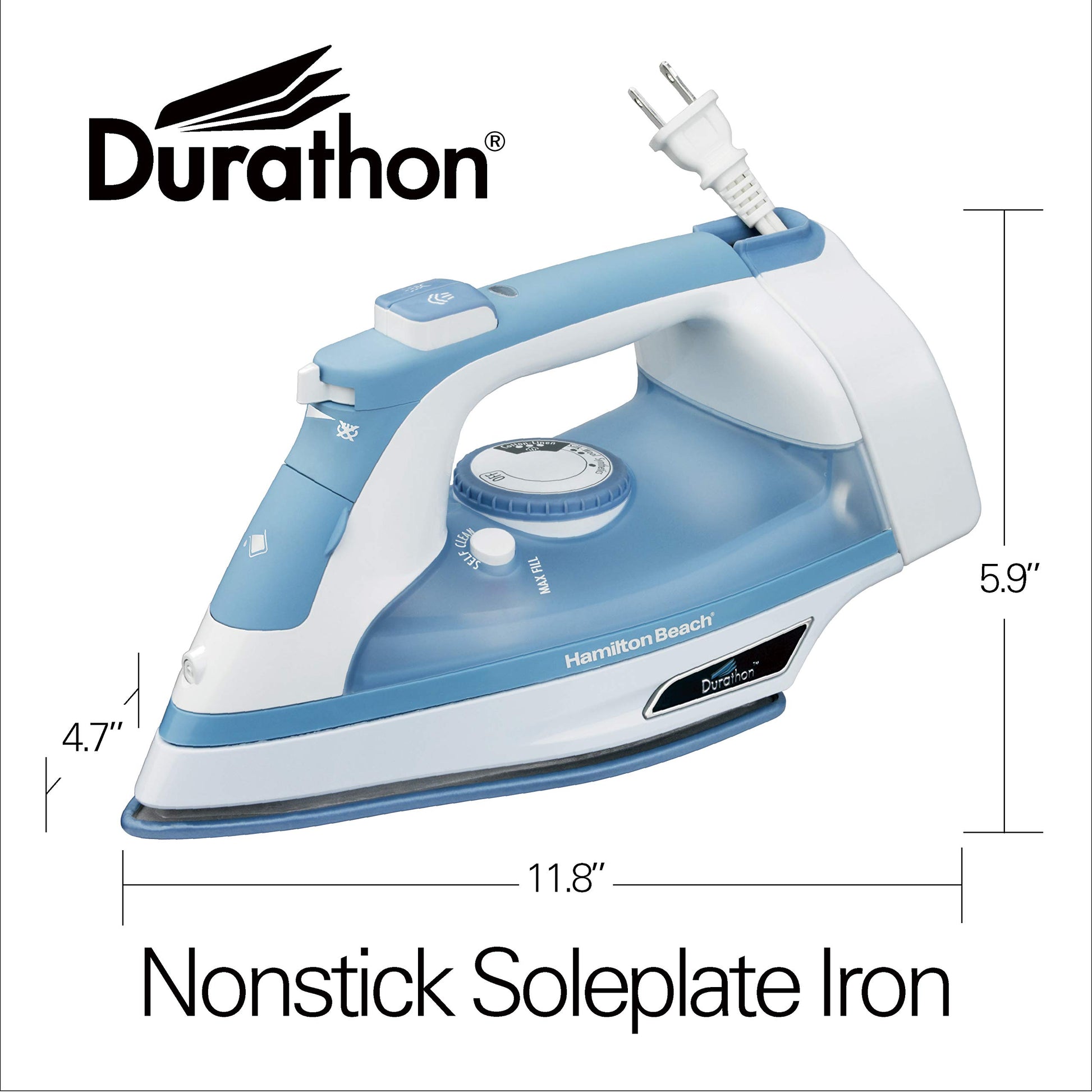Hamilton Beach - Plancha de vapor y vapor vertical para ropa con suela resistente a los arañazos, ajustes de vapor ajustables + envoltura de cable de 8 pies, apagado automático de 3 vías, antigoteo,
