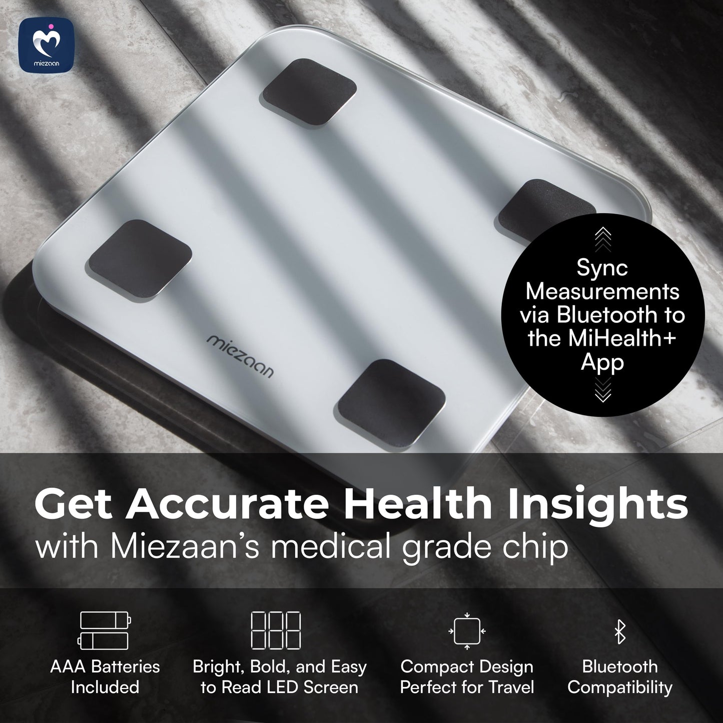 BodyView - Escala inteligente de 4 electrodos para peso corporal, báscula digital - 24 métricas - Escala con IMC, grasa corporal, mediciones de masa muscular, apto para FSA/HSA
