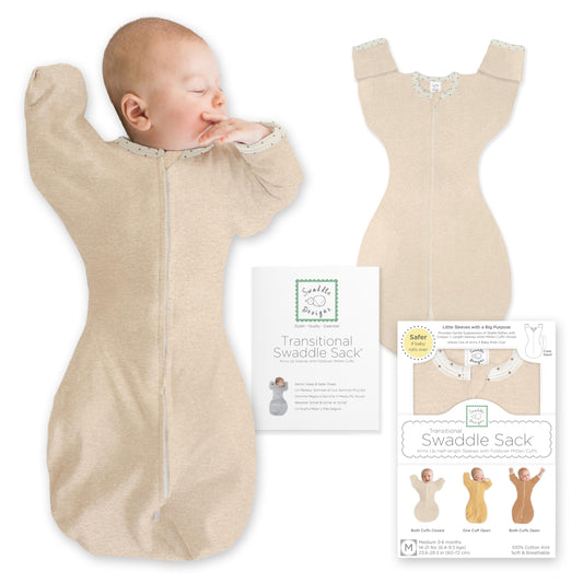 SwaddleDesigns - Saco de Envolver de transición con Brazos hasta Mangas de Media Longitud y puños de manopla, Grande, 6-9 Meses, 20-25 Libras, Avena Jaspeada (Envoltura de Brazos Arriba, Saco de
