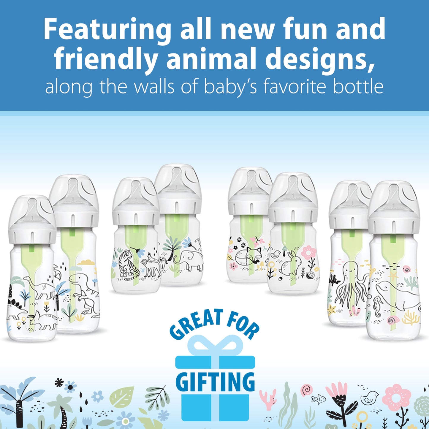 Biberón de Cuello Ancho Dr. Brown’s Natural Flow Anti-Colic Woodland para Bebé 5 oz 2-Pack