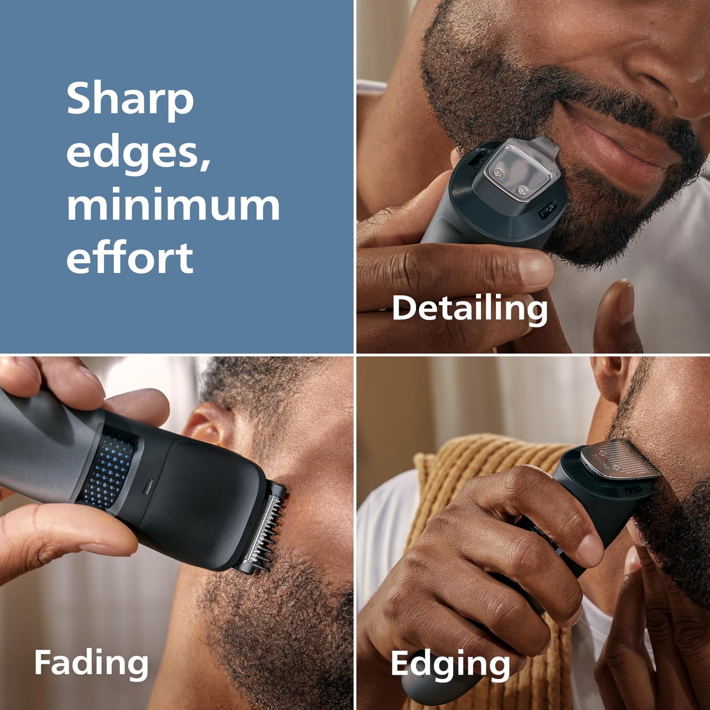 Norelco Philips Cortadora de barba serie 7000, recortadora 100% impermeable para hombres, 40 ajustes de longitud de cabello bloqueado, adaptabilidad de potencia BeardSense, detalle y cabezales