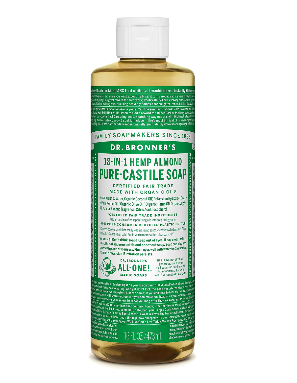 Dr. Bronner's Dr. Bronner Jabón líquido de aceite de almendras, 16 Fl Oz