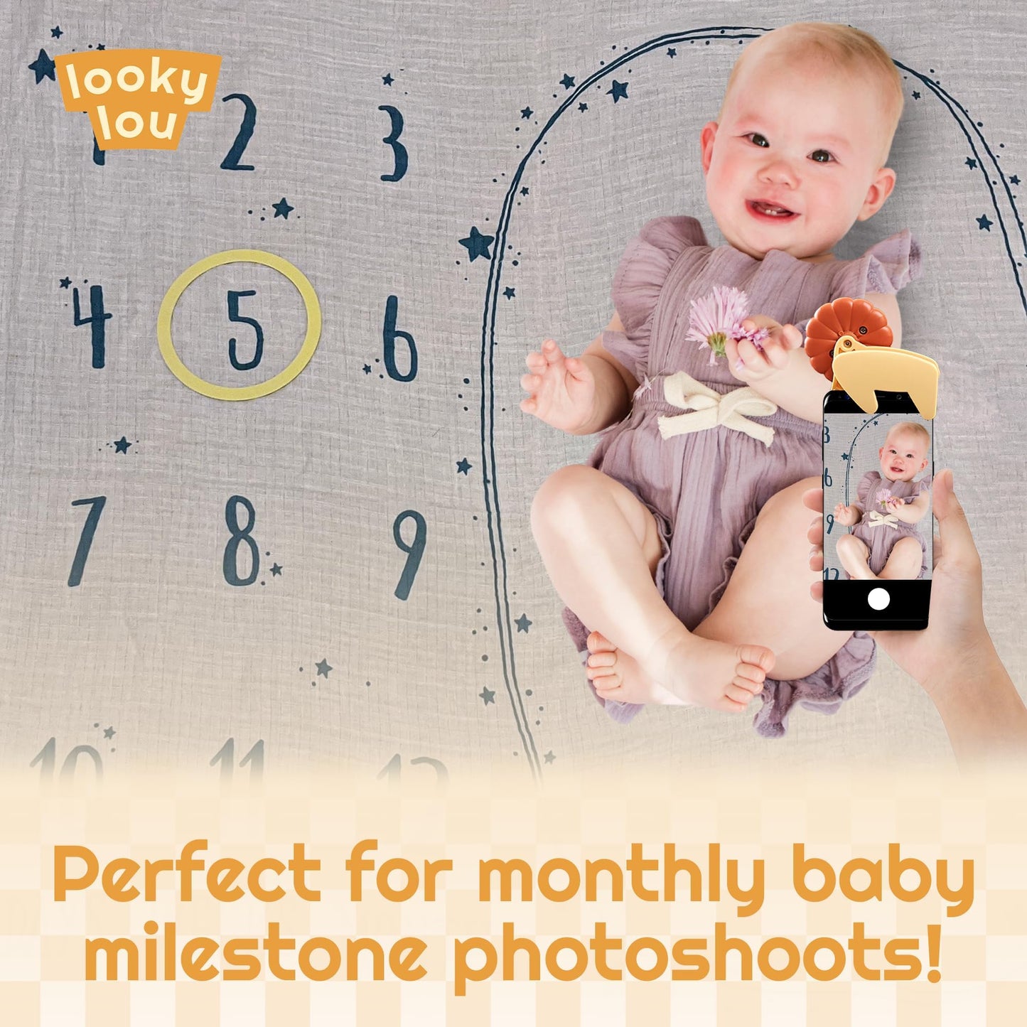 Looky Lou Bundle - Juego de clip para teléfono y libro de cuentos para fotografía de recién nacidos, hitos mensuales, accesorios para sesión de fotos de bebés de Halloween y otoño, para mamá, padre