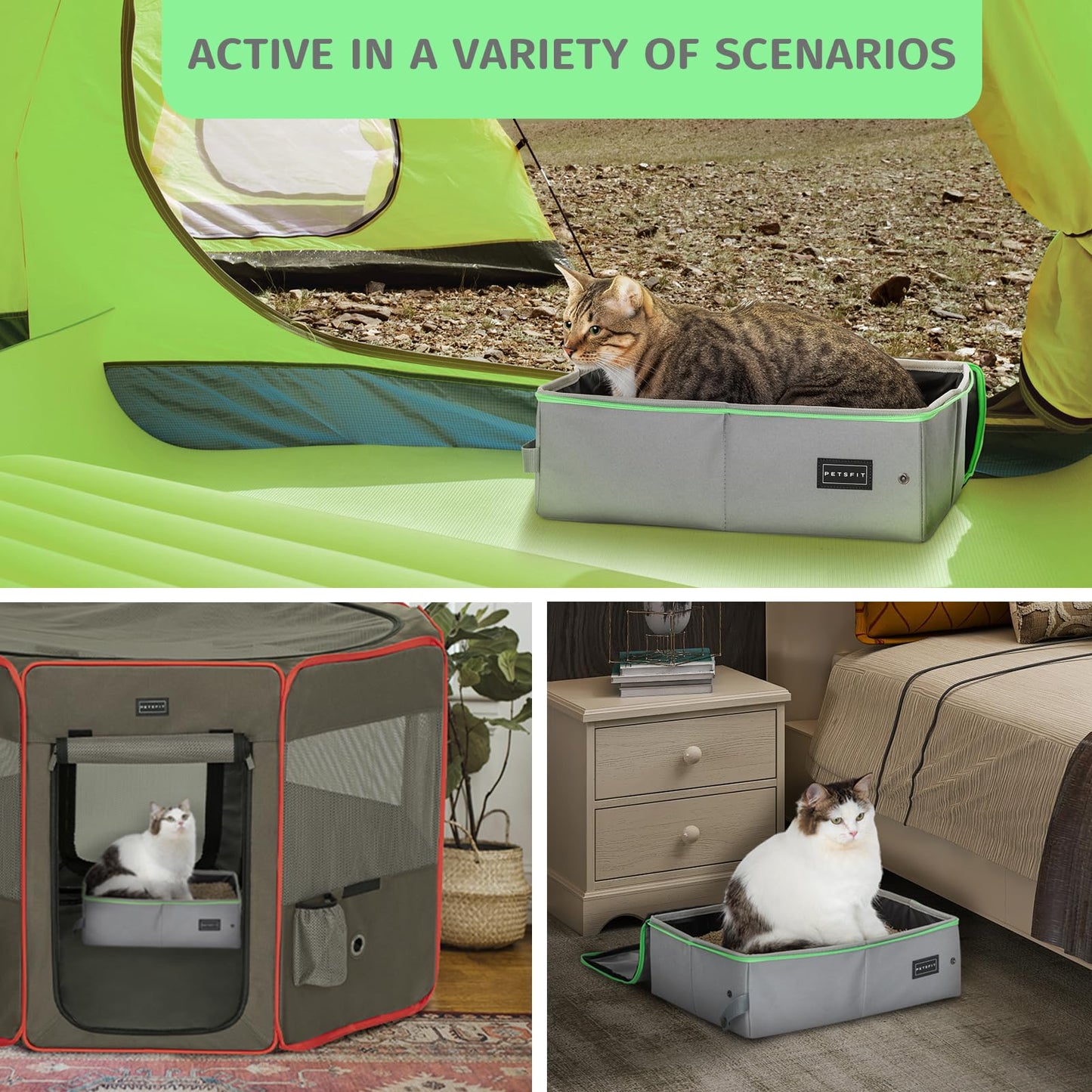 Caja de Arena Portátil Petsfit Gris Diseño Plegable Anti-Fugas para Gatos Adultos