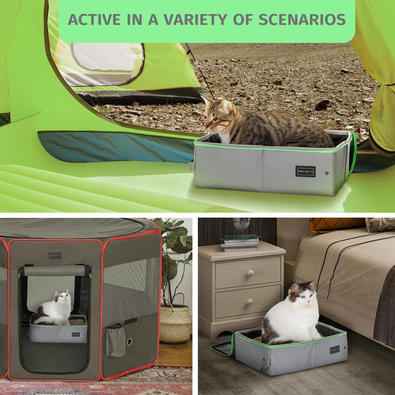 Caja de Arena Portátil Petsfit Gris Diseño Plegable Anti-Fugas para Gatos Adultos