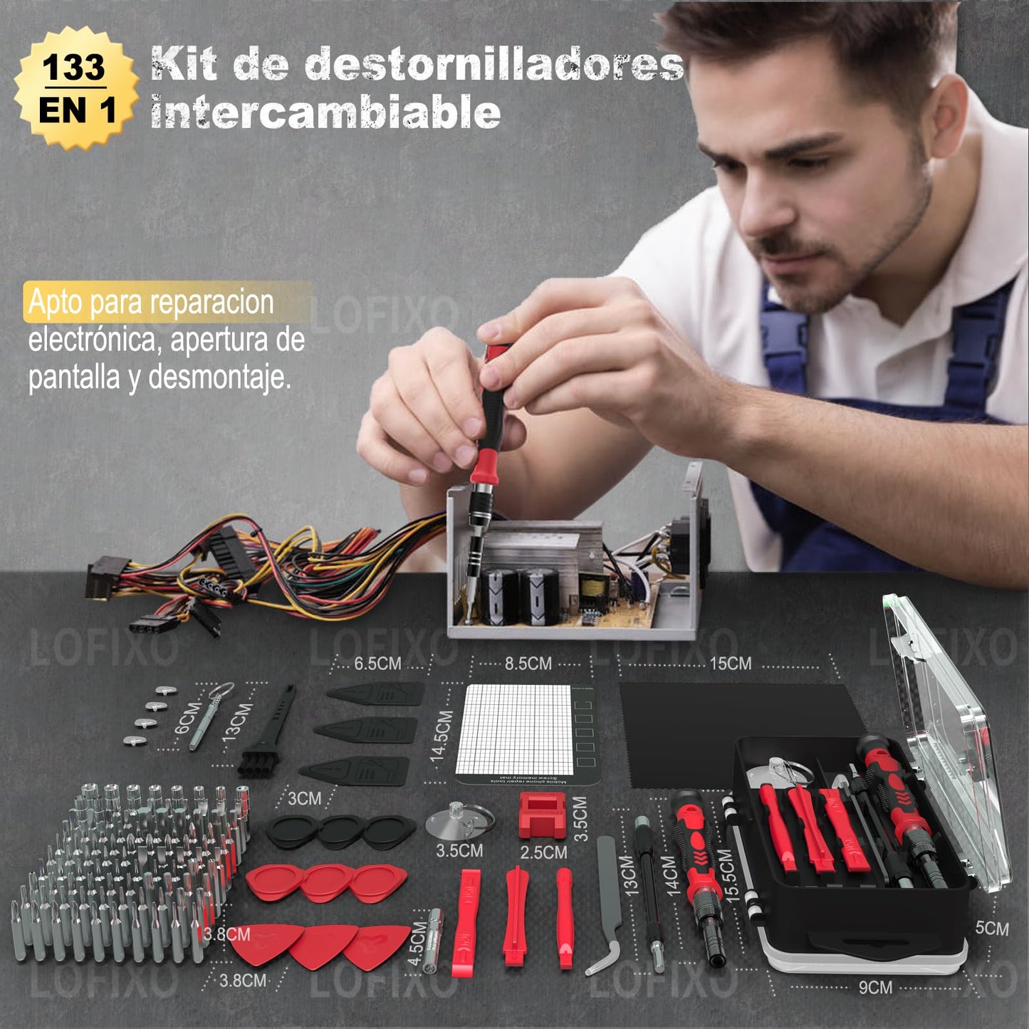 LOFIXO Juego de Destornilladores,Kit desarmadores pequeños 133pc,Desarmador torx triwing Plano Cruz Estrella Gamer multipuntas de Precision para Nintendo Switch celulares Laptop