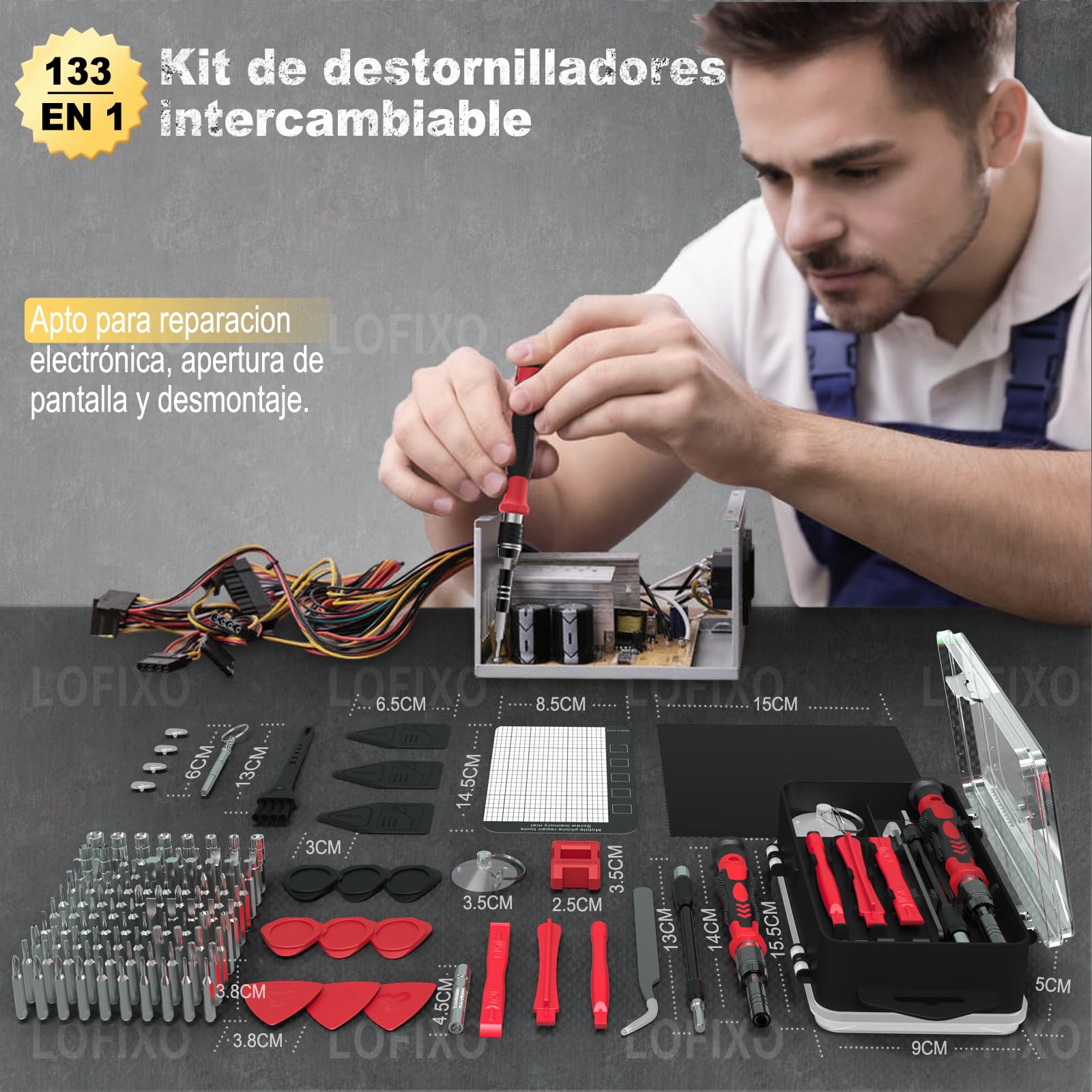 LOFIXO Juego de Destornilladores,Kit desarmadores pequeños 133pc,Desarmador torx triwing Plano Cruz Estrella Gamer multipuntas de Precision para Nintendo Switch celulares Laptop
