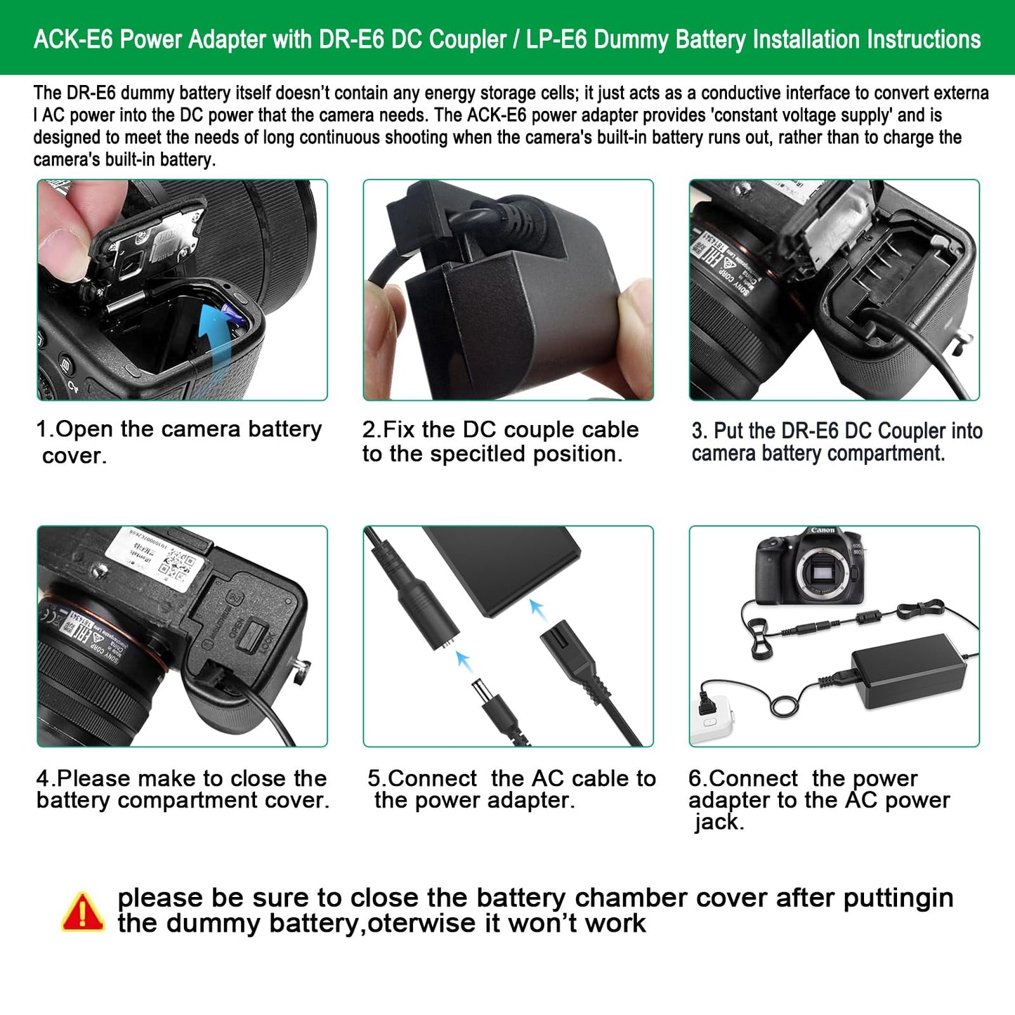 Gonine Decode AC Power Adapter Kit ACK-E6 for Canon EOS 70D/7D EOS 60D/6D EOS 5D Mark II III EOS 5DS EOS 5DS-R EOS 5D Cameras