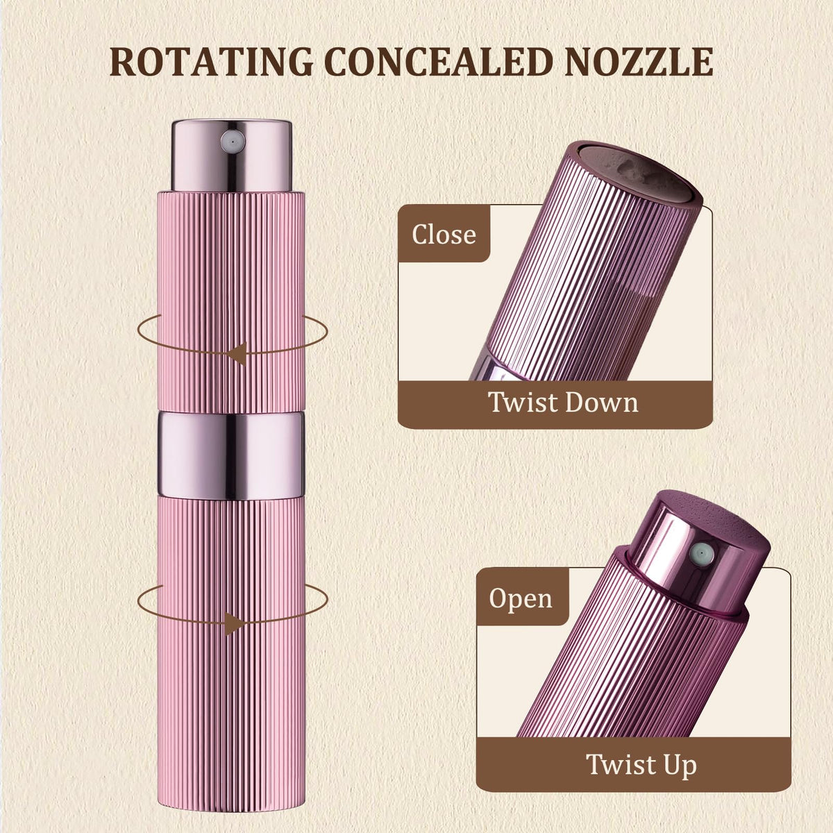 LISAPACK Botella atomizadora de perfume de 8 ml para viajes, dispensador de colonia vacía recargable (rosa)