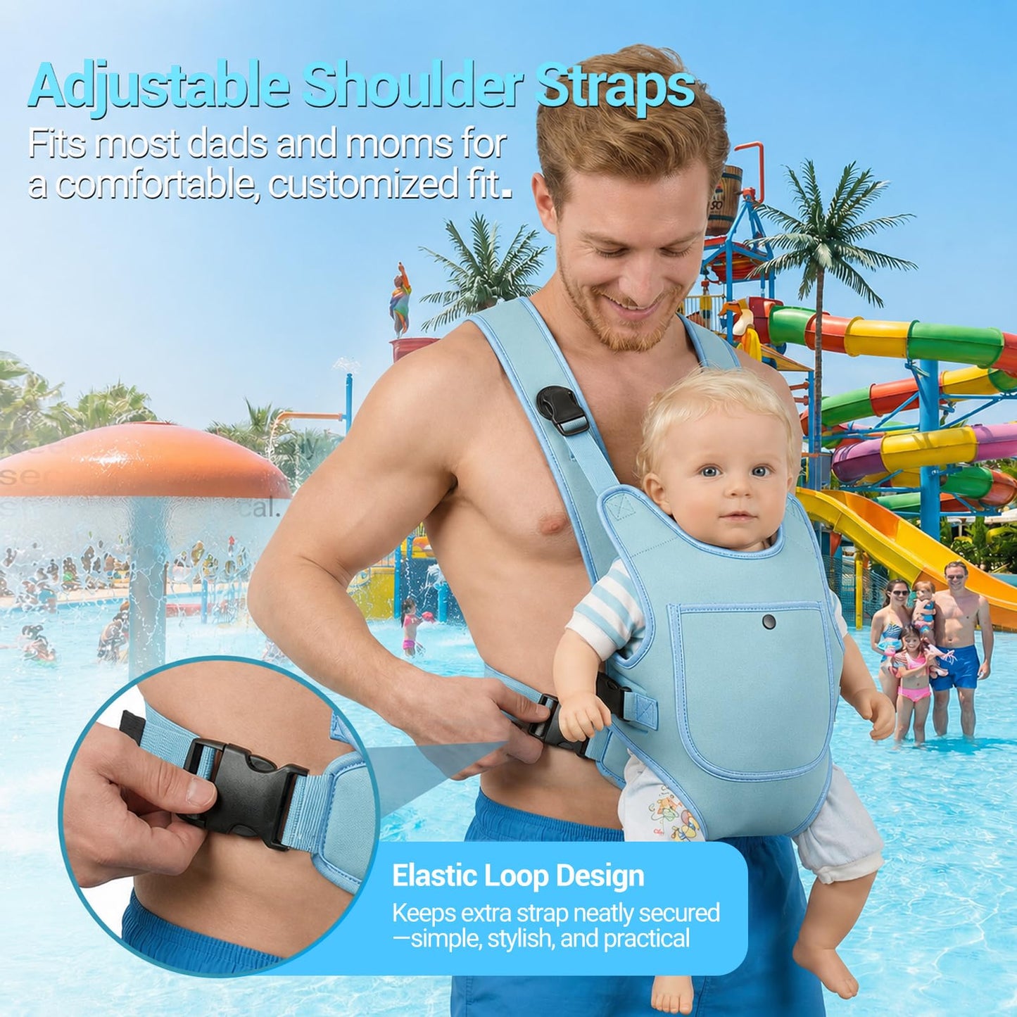 Portabebés de neopreno para bebés recién nacidos a niños, ergonómico e impermeable para el pecho con correas ajustables, transpirable y ligero, equipo de uso para verano, piscina, natación y playa