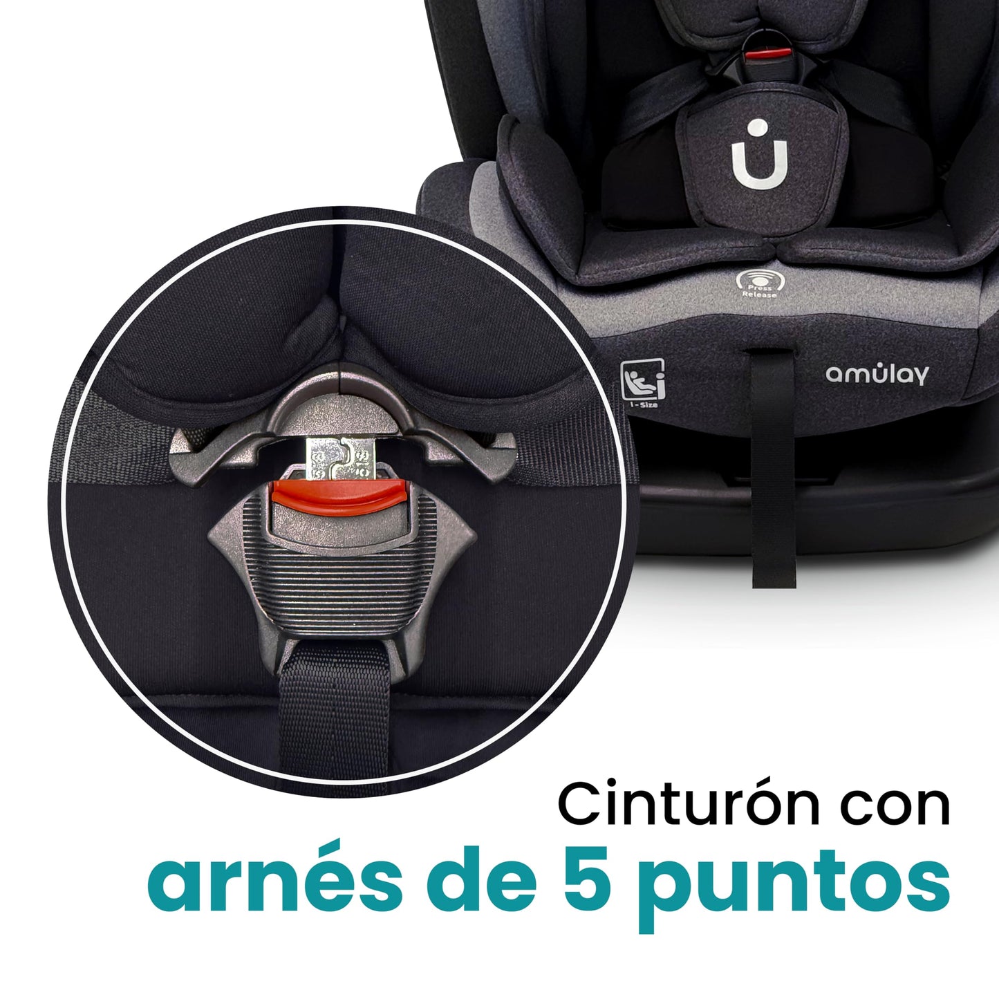 Amulay Autoasiento Baku 360° ISOFIX i-Size, 0 a 12 Años, Gris