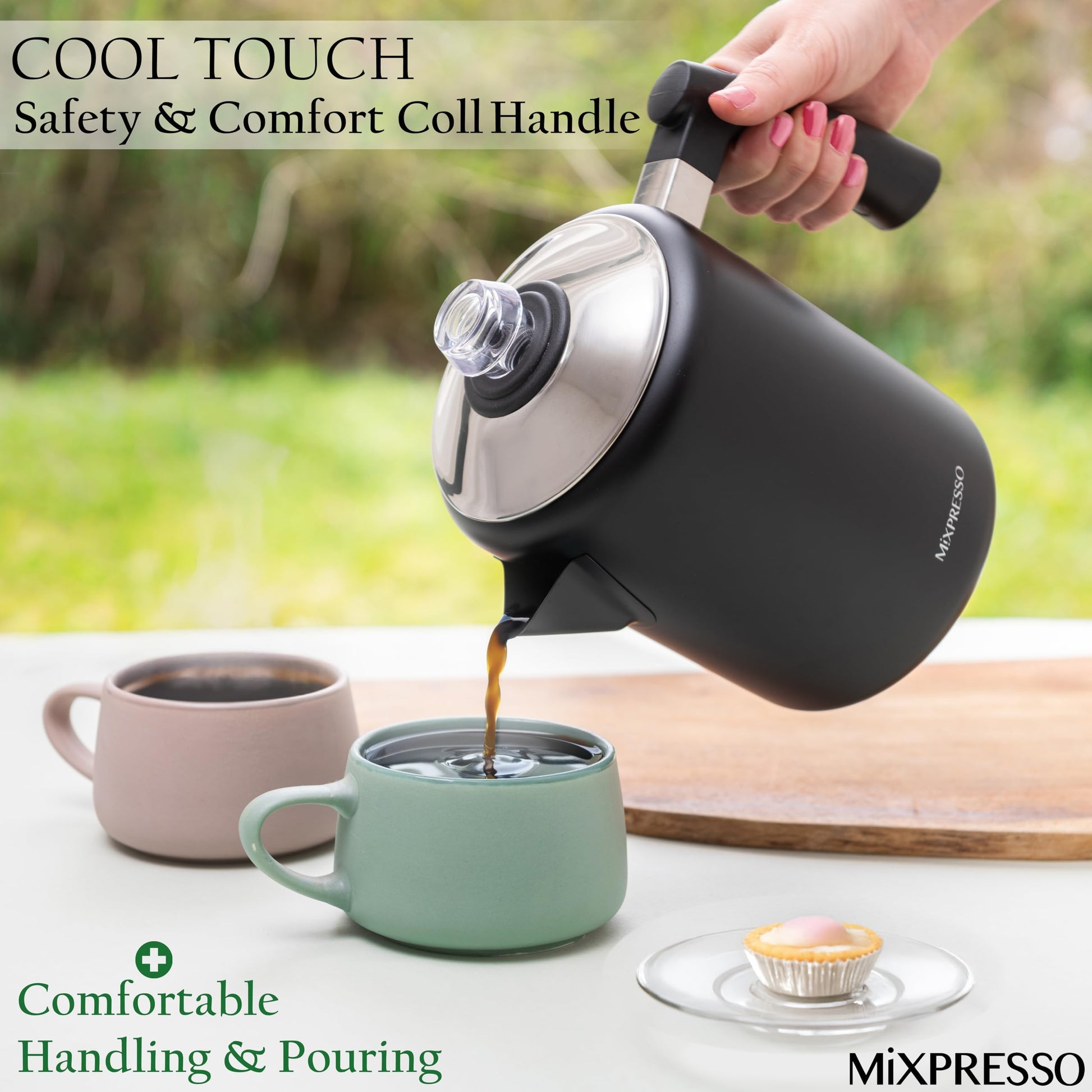 Estufa de Café Mixpresso Negro Acero Inoxidable con Mango de Tacto Frío