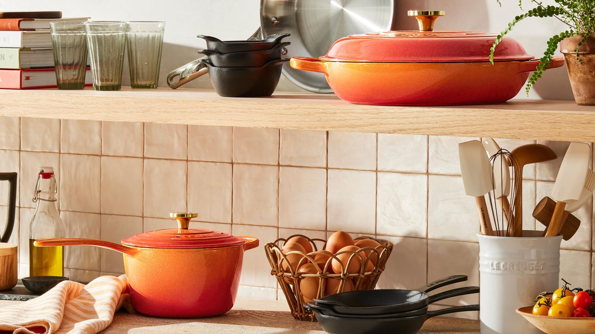 Le Creuset of America Craft Series - Juego de utensilios de cocina de 5 piezas, color beige, Blanco, 1