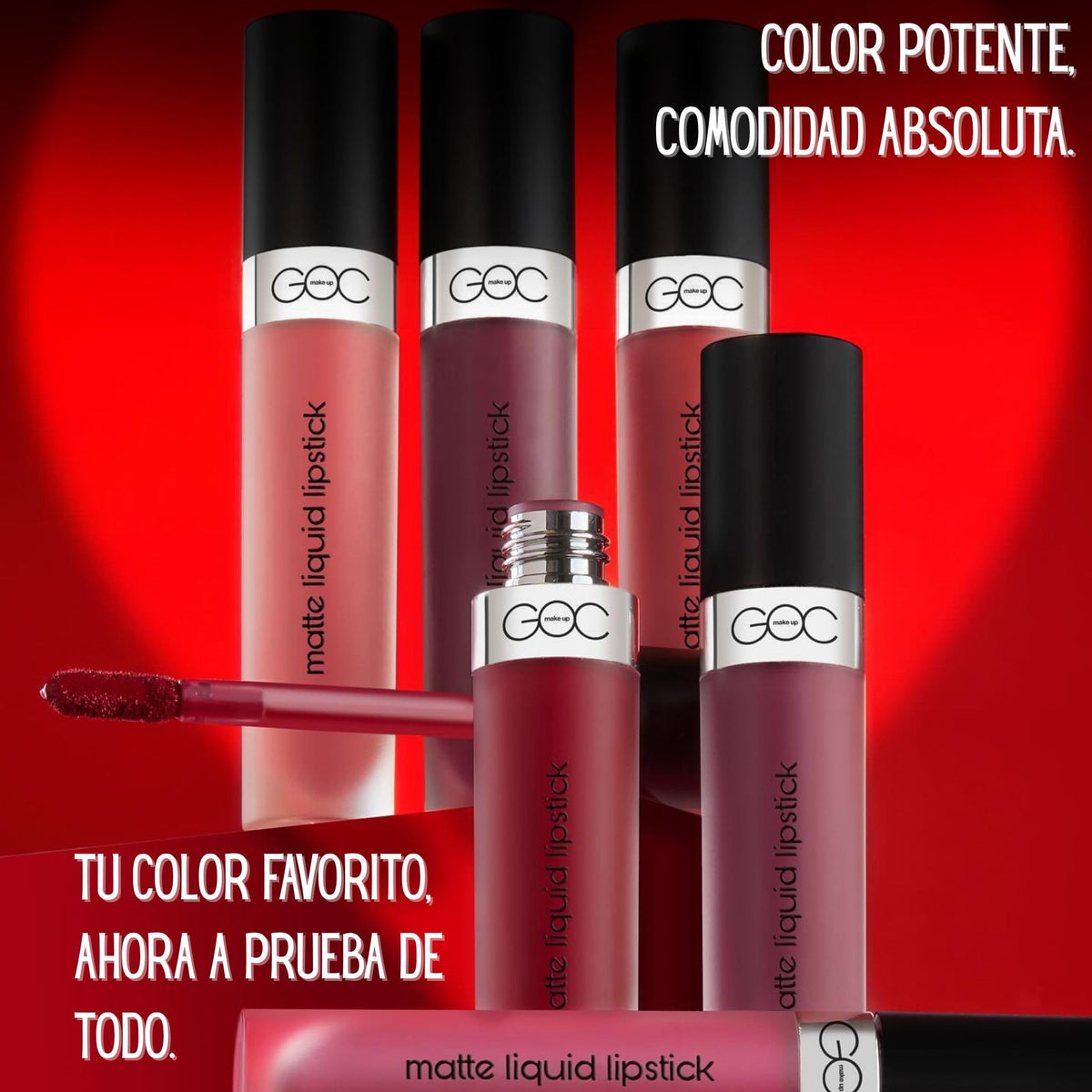 GOC, Labial liquido matte, Matte Liquid Lipstick, Resistente al agua, Larga Duración, No Reseca los labios ni cuartea, Sin manchas, Color Mad Cherry, GMLC05
