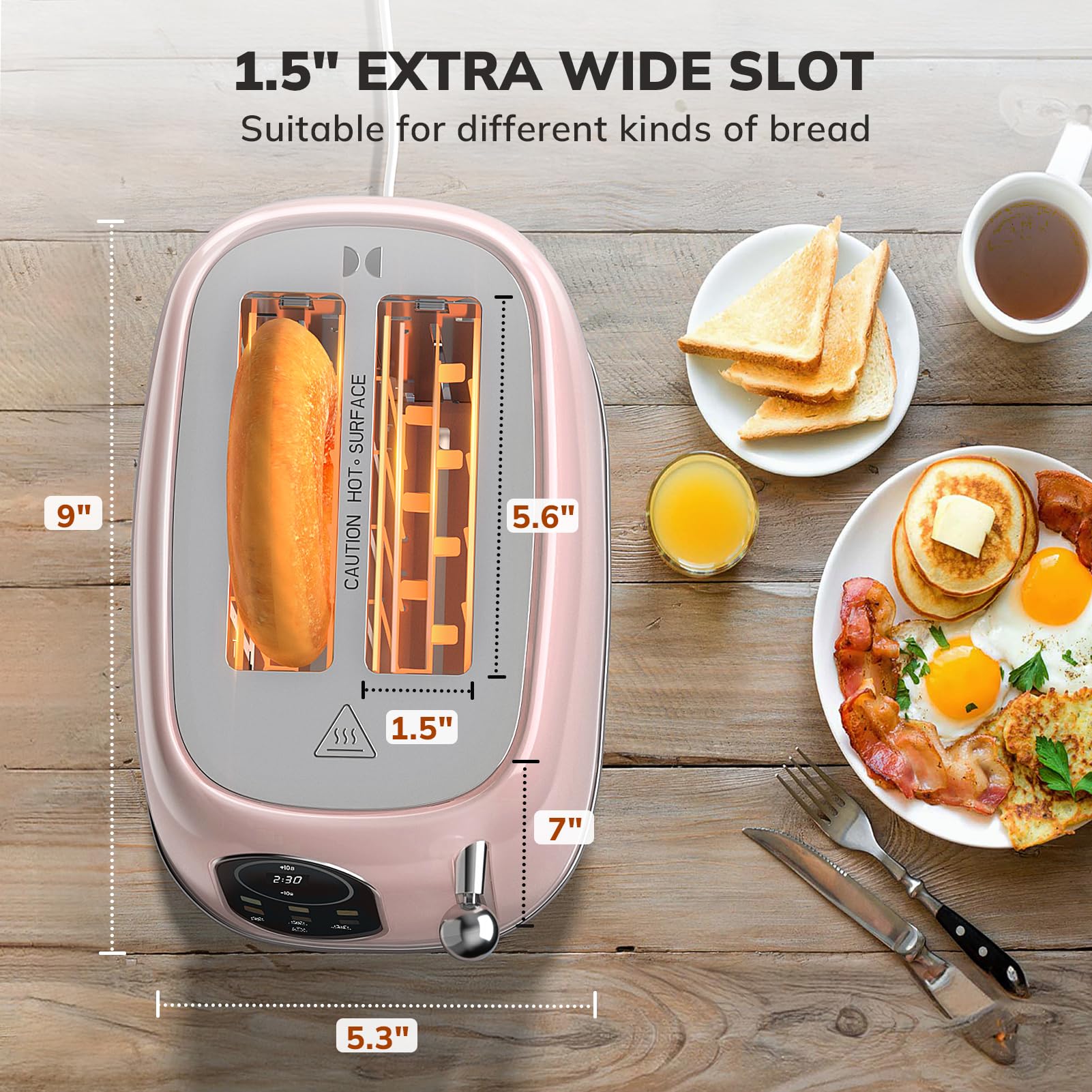 Keenstone tostador inteligente de visualización táctil de 2 rebanadas, tostador retro de acero inoxidable con 6 niveles de dorado, recalentar y descongelar, para bagel, tostado, pan, bandeja extraíble