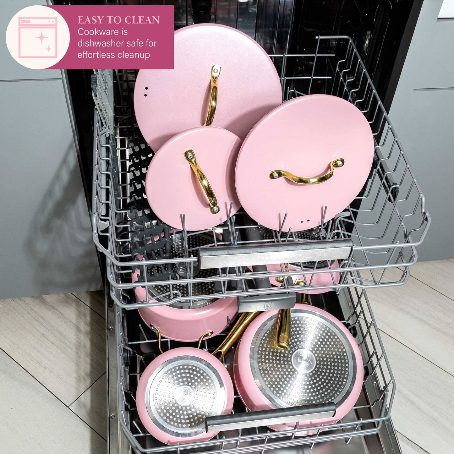 Juego de Utensilios de Cocina Paris Hilton Rosa con Tapa Sólida y Asas Doradas, 10 Piezas
