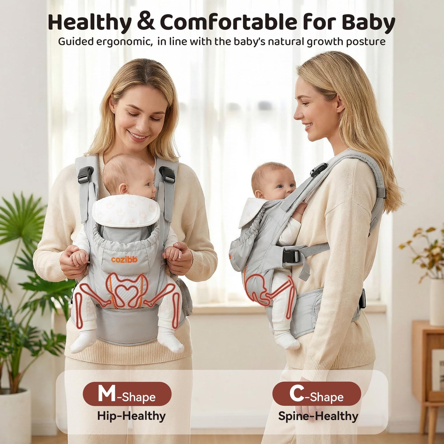 CoziBB - Portabebés 3 en 1 con cinturón de cintura con cojín de aire, ajustable y ergonómico, portabebés de recién nacido a niño para niños de 8 a 33 libras, portabebés con cinturón de doble bloqueo