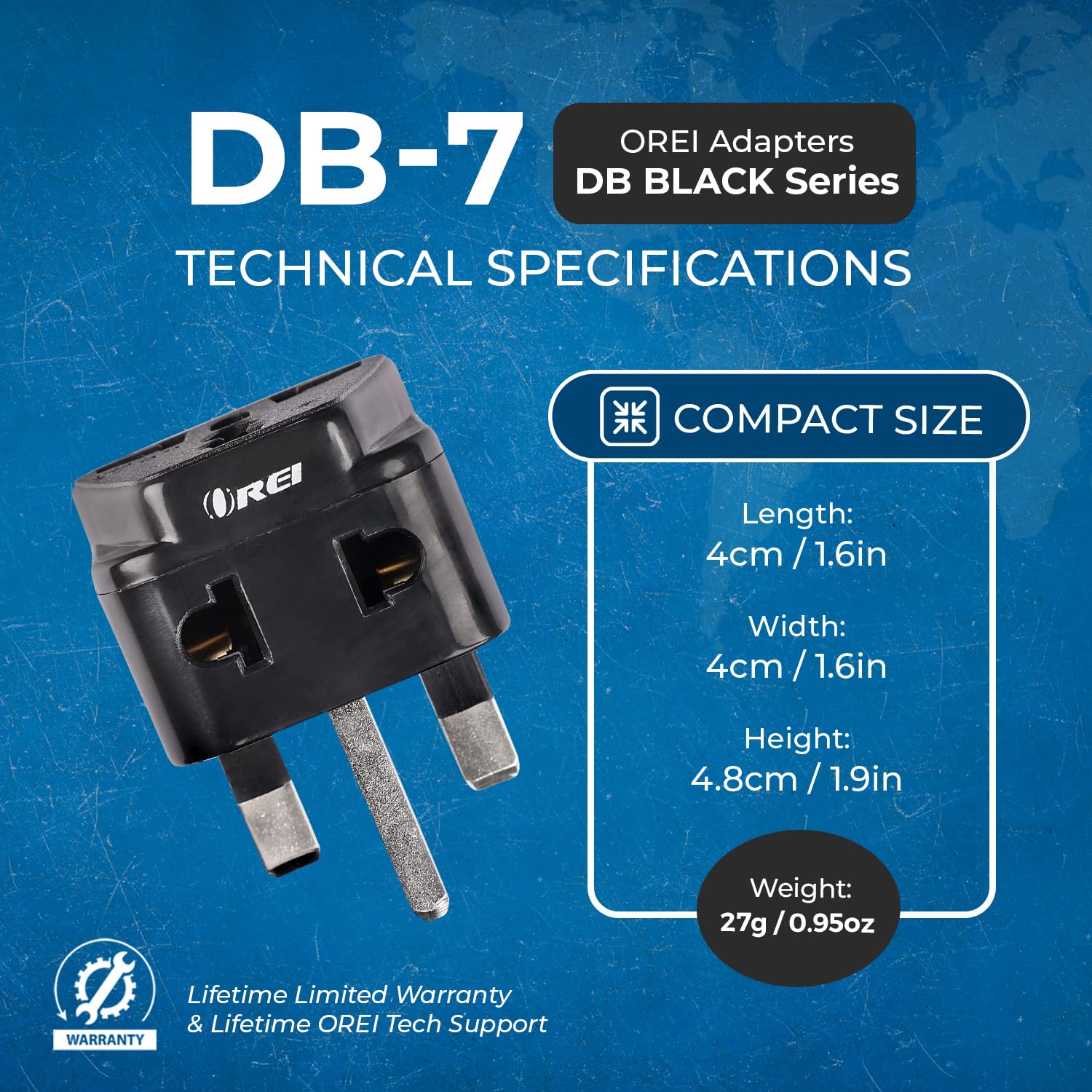 Adaptador Enchufe Tipo G Orei Negro Paquete de 2
