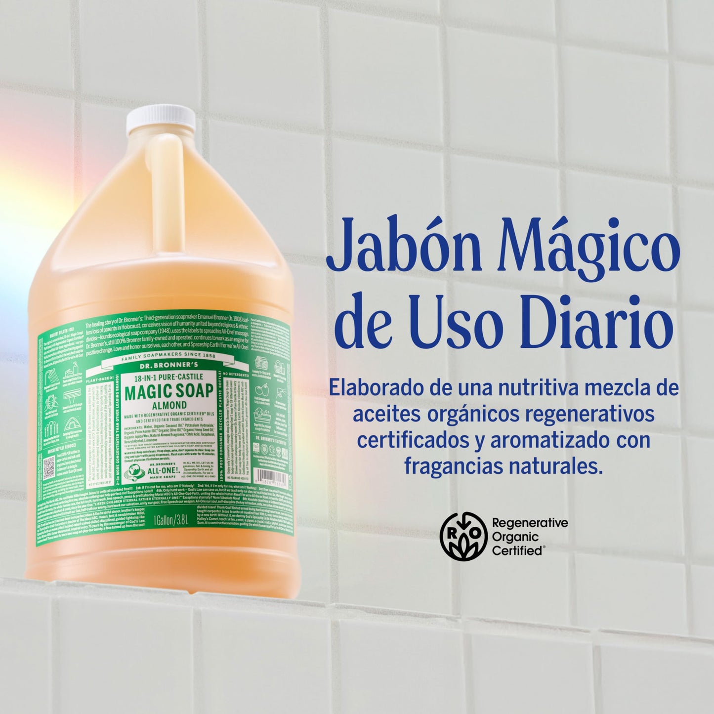 Dr. Bronner's | Jabón de castilla orgánico líquido multiusos, fórmula concentrada, nutrición suave y piel hidratada, con aceite esencial natural, aroma Almendra (3.8 L)