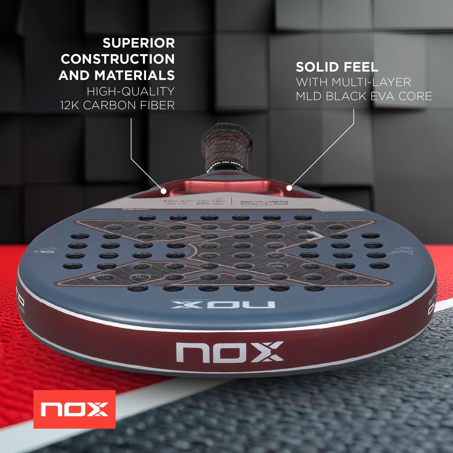 Raqueta Padel NOX AT10 Genius 12K Negra con Tecnología Carbono para Hombre