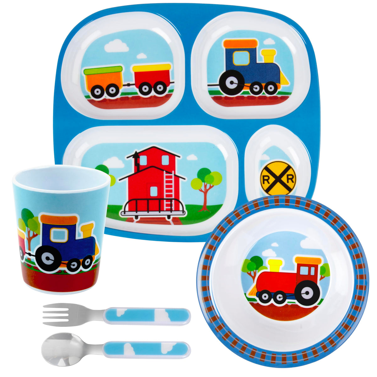 Bentology - Juego de vajilla infantil de 5 piezas, diseño de motor de tren