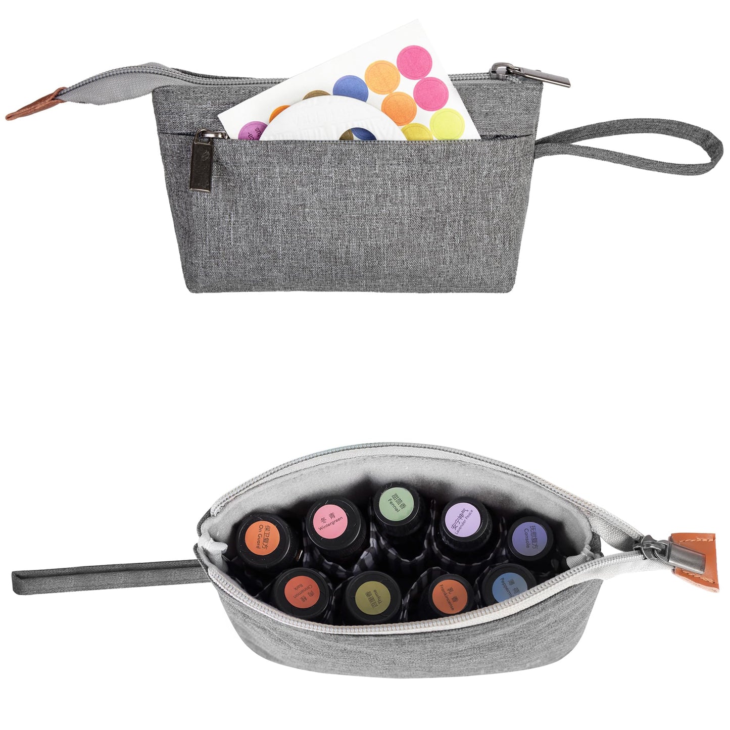 Luxja Essential Oil Carrying Bag - Holds 8 Bottles (5ml-15ml, Also Fits for Roller Bottles), Portable Organizer for Essential Oil and Small Accessories, Gray