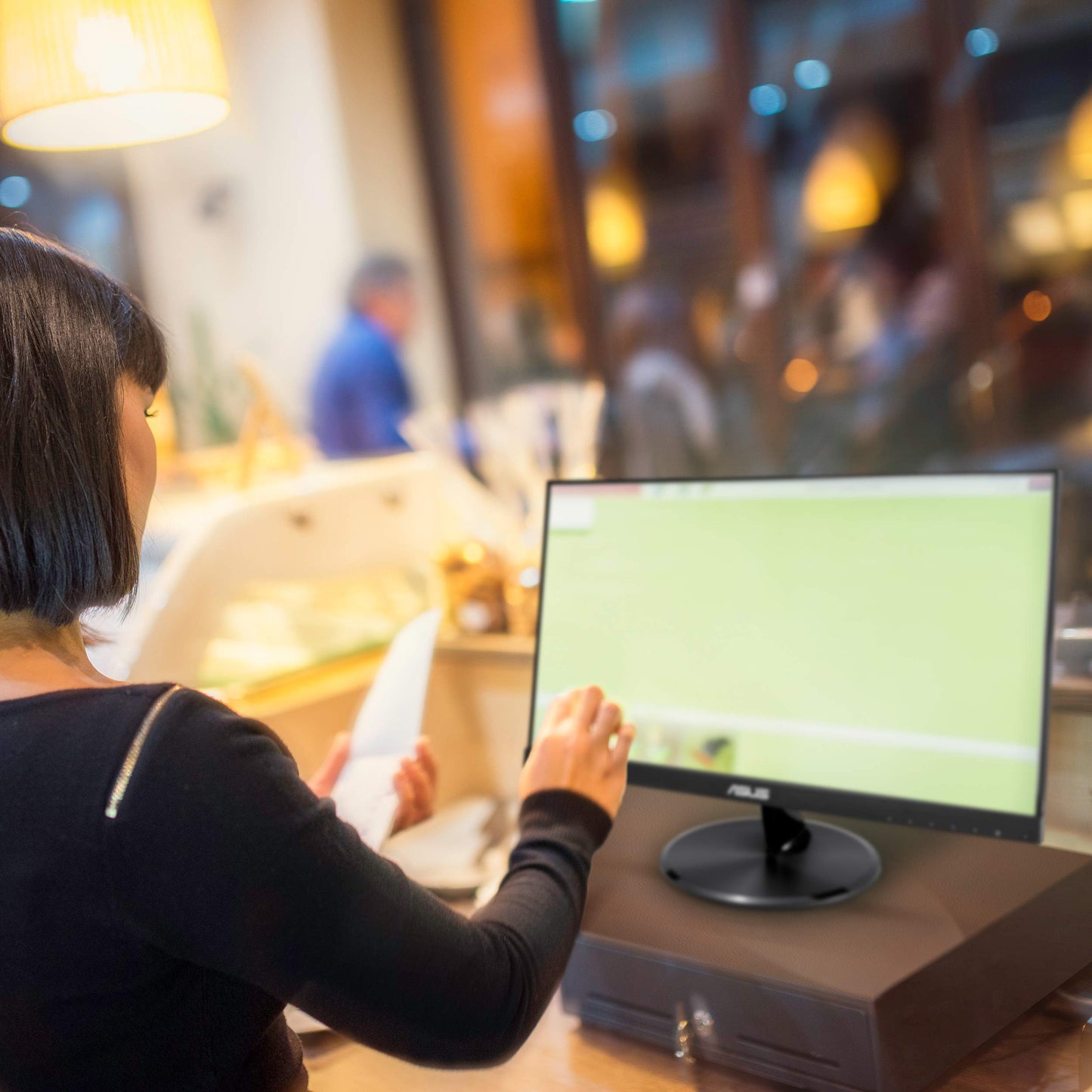 Asus Monitor Touch 21.5" VT229H, Full HD (1920 x 1080), 10 Puntos táctiles, panel IPS, sin marco, antiparpadeo, Filtro de luz Azul, HDMI, dureza 7H