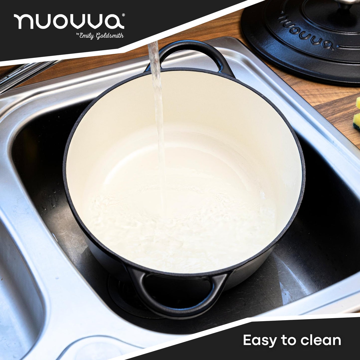 Nuovva - Horno holandés de hierro fundido con tapa - Cacerola esmaltada antiadherente - Utensilios de cocina resistente para horno holandés - Negro, 7.3 cuartos de galón, 30 cm