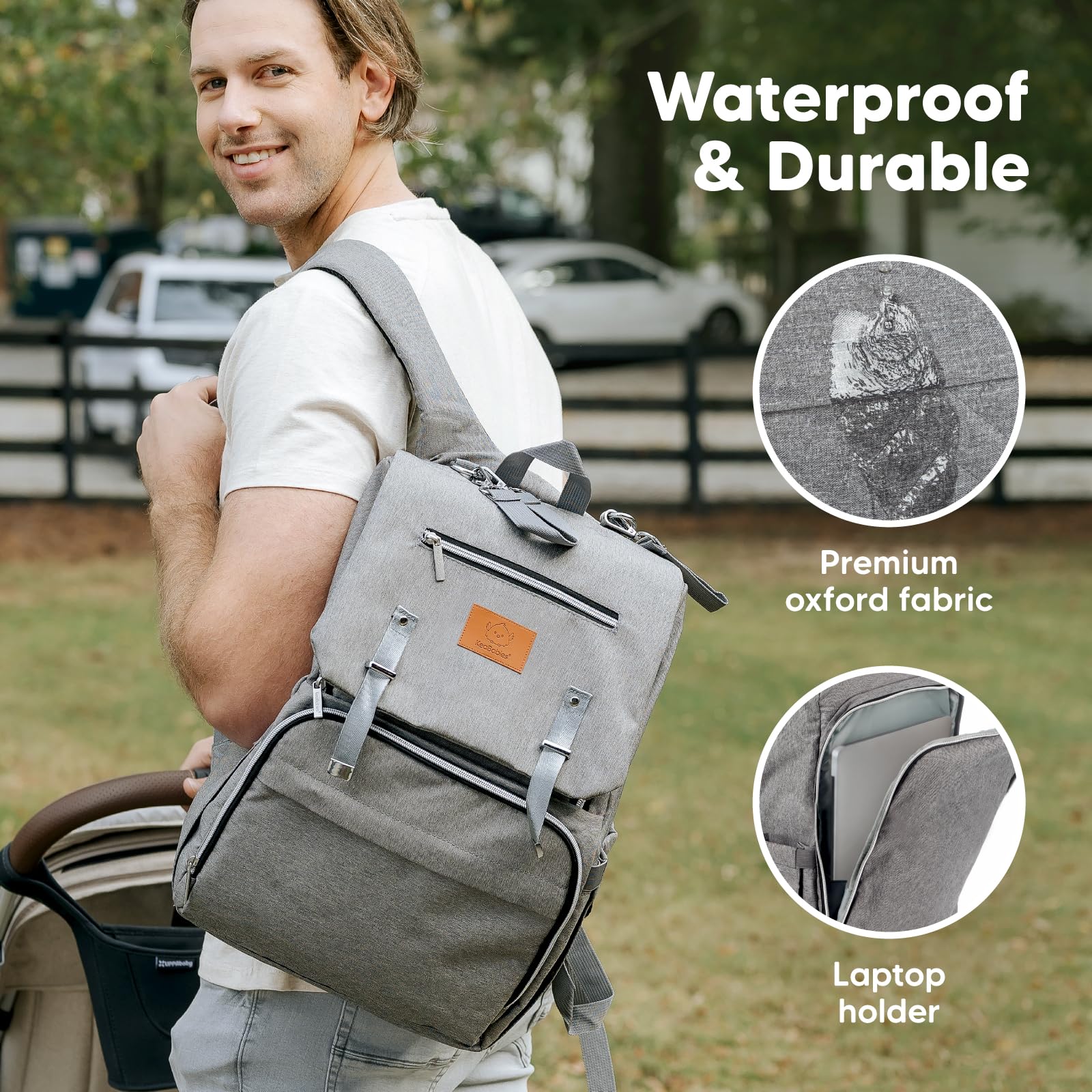 Mochila para paquete de pañale - Bolsos de viaje para bebés, impermeables y multifuncionales - Bolsos grandes para pañales - Durables y elegantes - Incluye colchoneta cambiadora (Classic Gray)