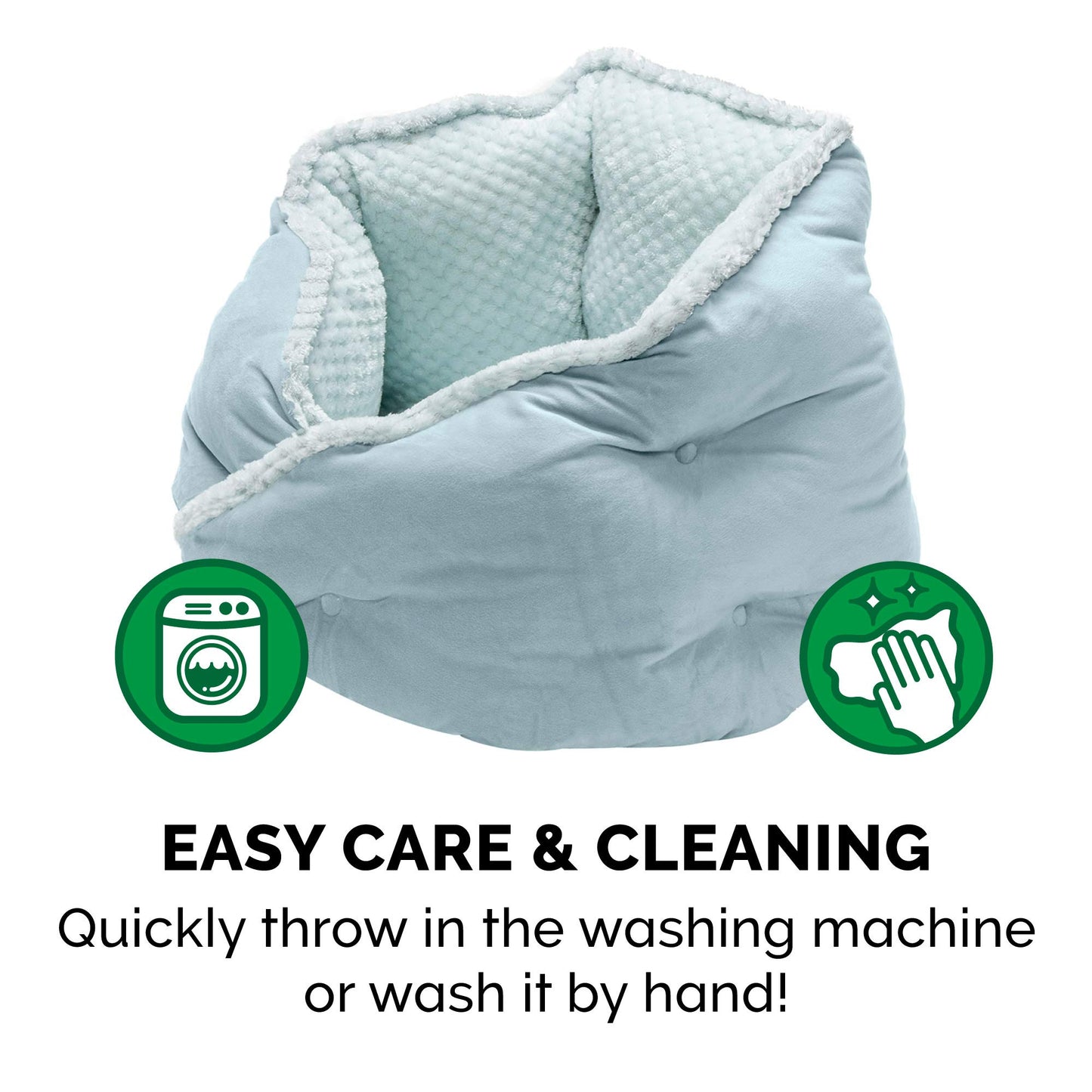 Furhaven 24" Round Medium Dog Bed Minky Plush & Velvet Calming Hug Nest, Washable - Aquamarine, 24-Inch