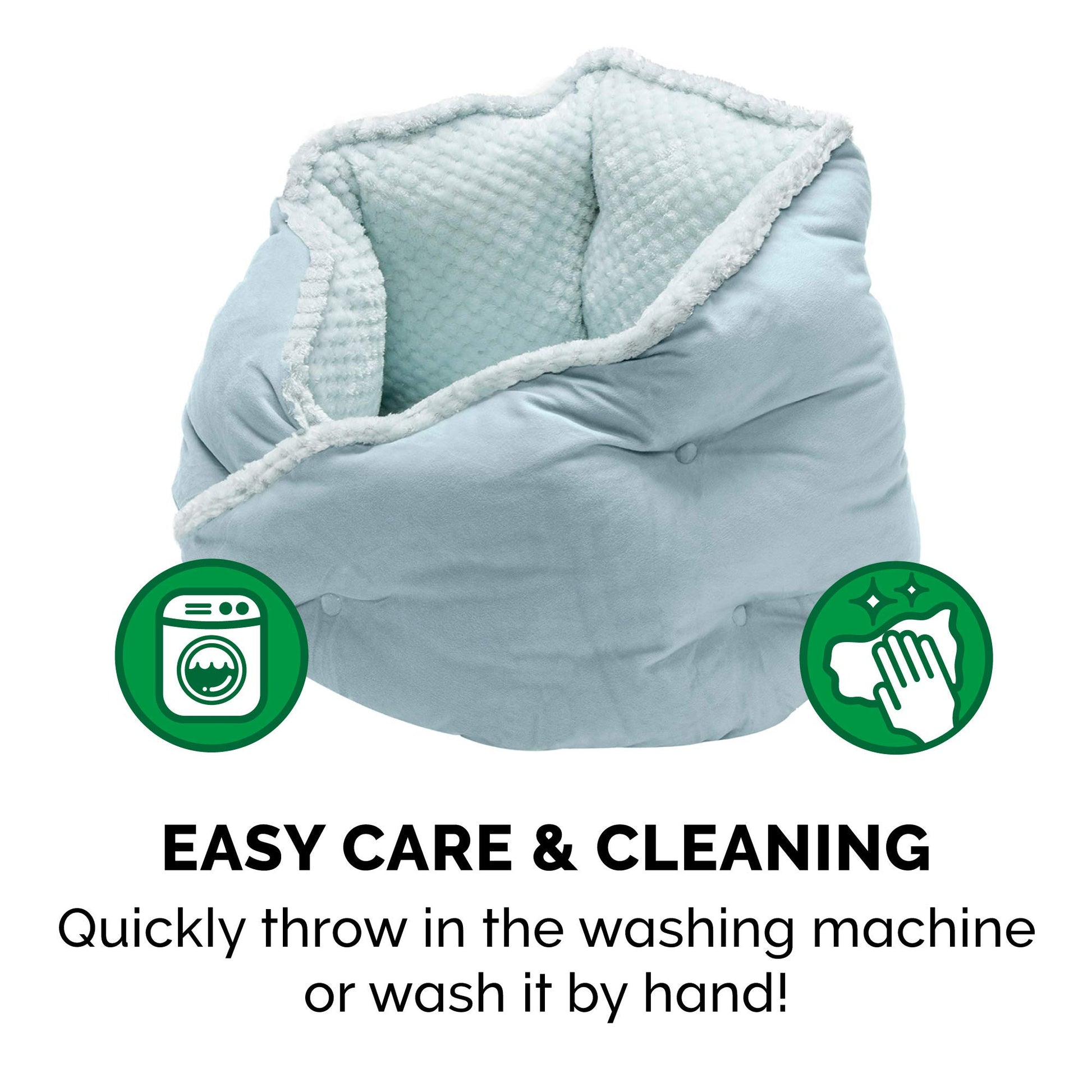 Furhaven 24" Round Medium Dog Bed Minky Plush & Velvet Calming Hug Nest, Washable - Aquamarine, 24-Inch