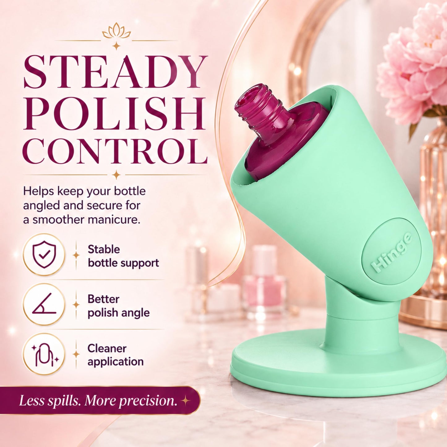 tweexy - Soporte para botella de esmalte de uñas sin inclinar, soporte para esmalte de uñas antiderrames, inclinado, succión de bloqueo de aire IntelliStick | pintura de uñas, herramientas de arte de