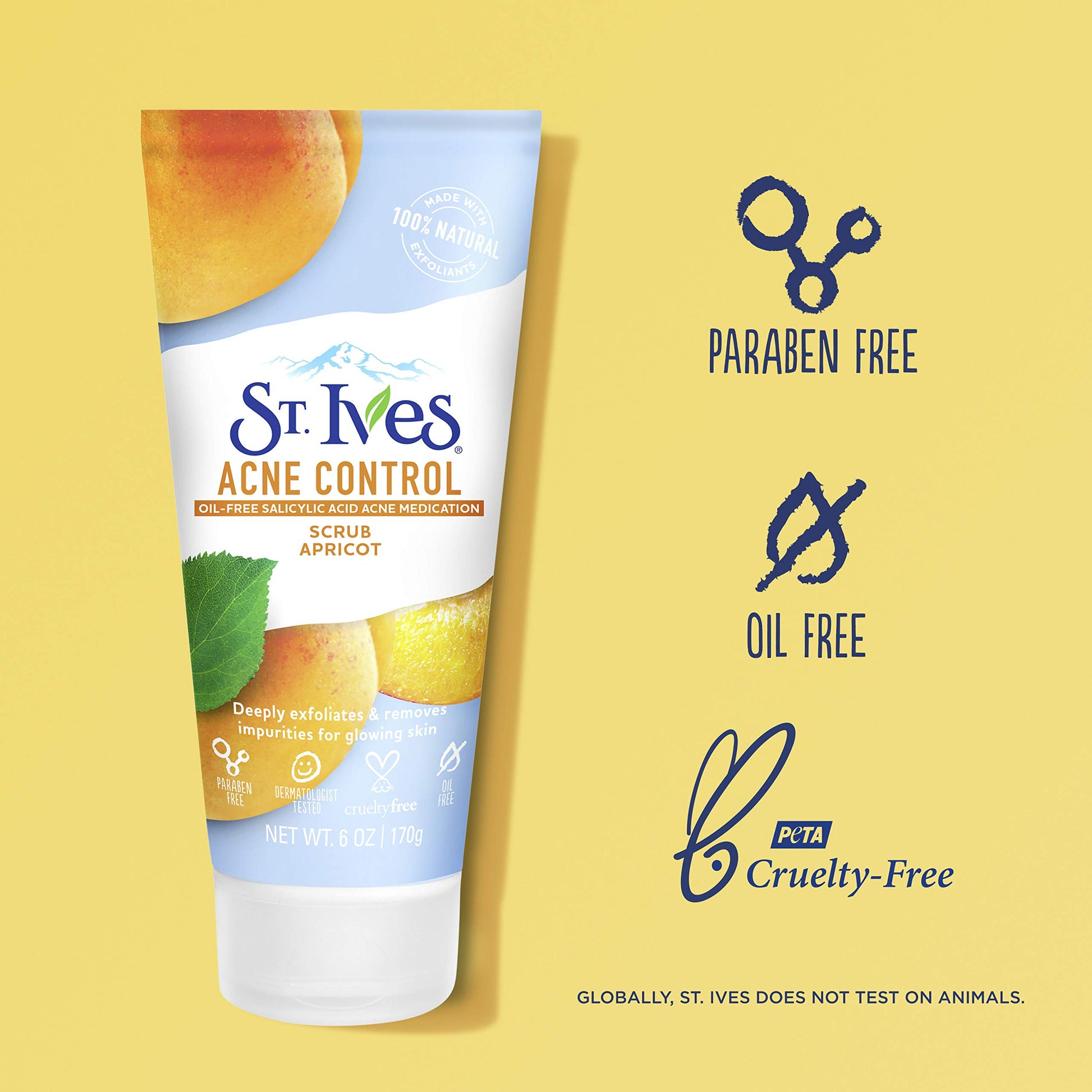 St. Ives - Exfoliante facial para control del acné, albaricoque control de granos, 6 Ounce (Pack of 2)