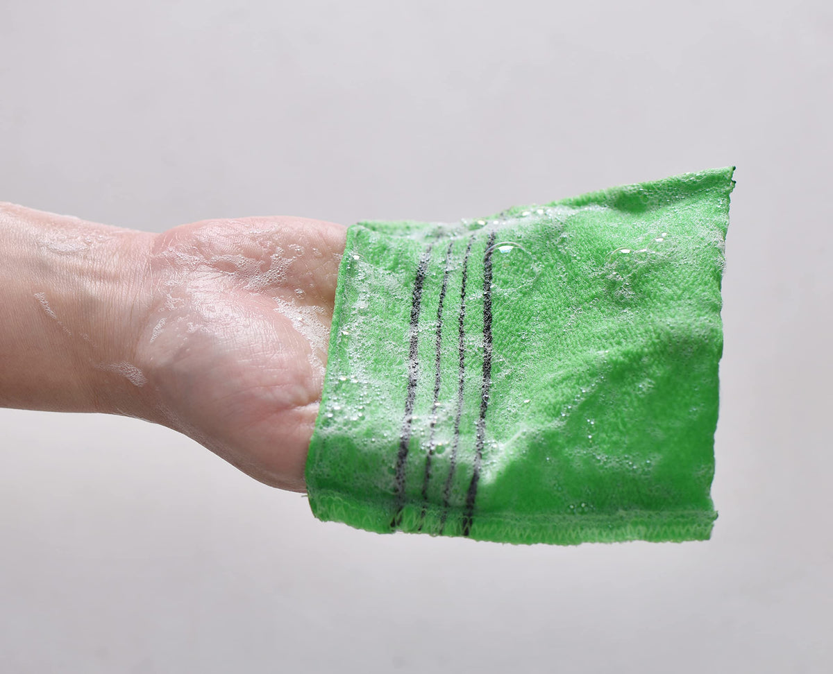 Sofrien New Korean - Guantes de toalla exfoliantes coreanos, toalla de ducha y baño coreana Itaaly (6.29 x 5.3 pulgadas, verde), fabricados en Corea (verde, 30 piezas)