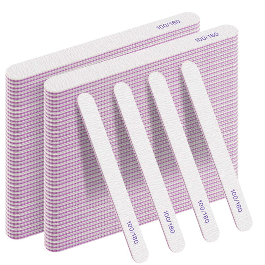 JAPCHET 200 Piezas de Limas de Uñas de Esmeril Doble Cara Grano 100/180, Limas Pulidoras para Manicura y Pedicura, 17.8 cm