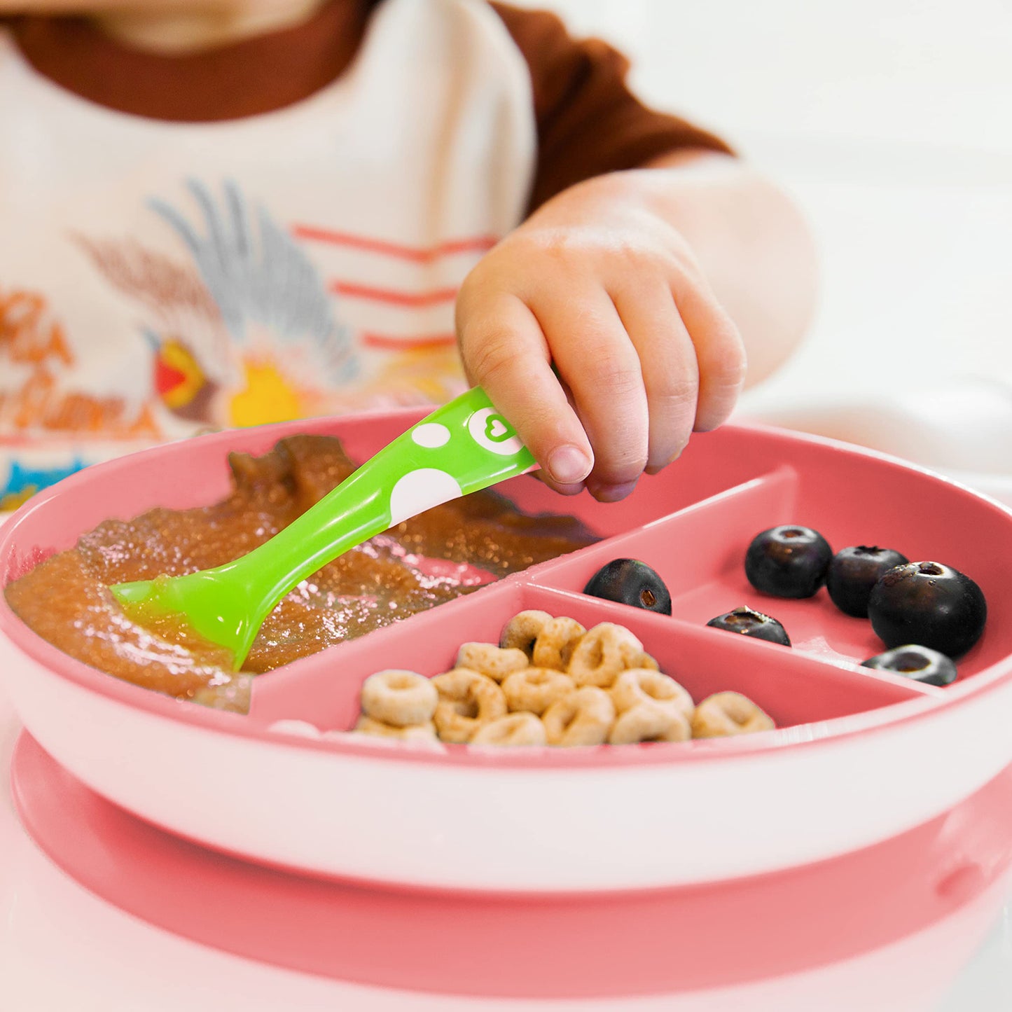 Platos De Succión Dividida Munchkin Azul Verde Para Niños Pequeños