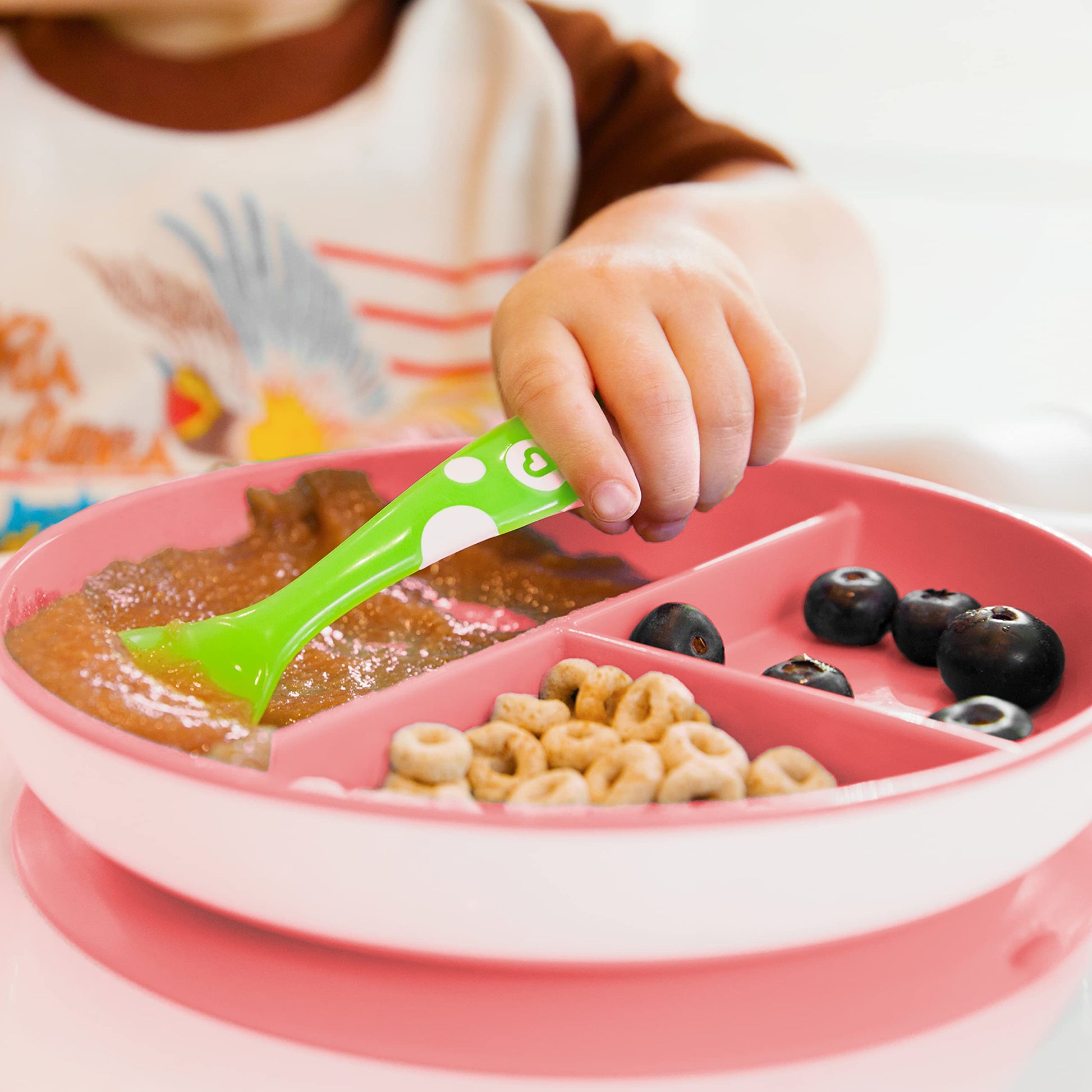 Platos De Succión Dividida Munchkin Azul Verde Para Niños Pequeños