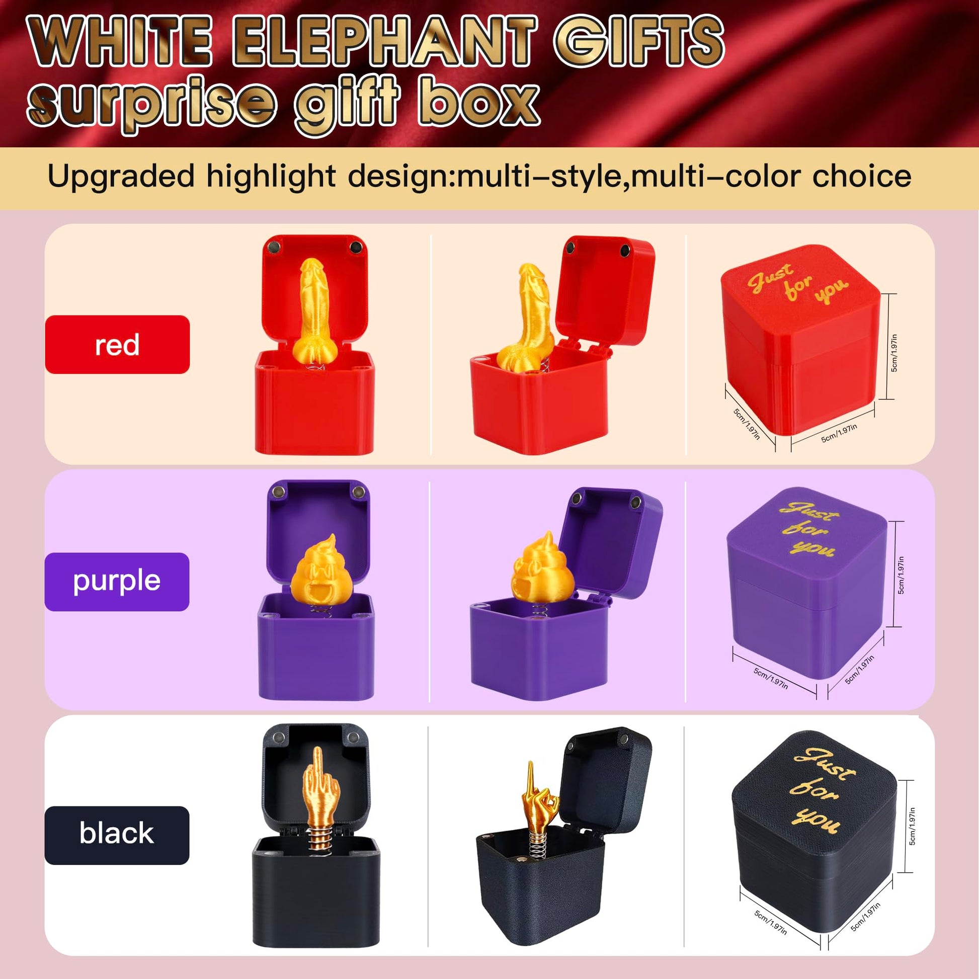 Kehuify Dedo medio en una caja, divertidos regalos de mordaza para hombres, broma de Navidad, elefante blanco, regalos para adultos, hermano