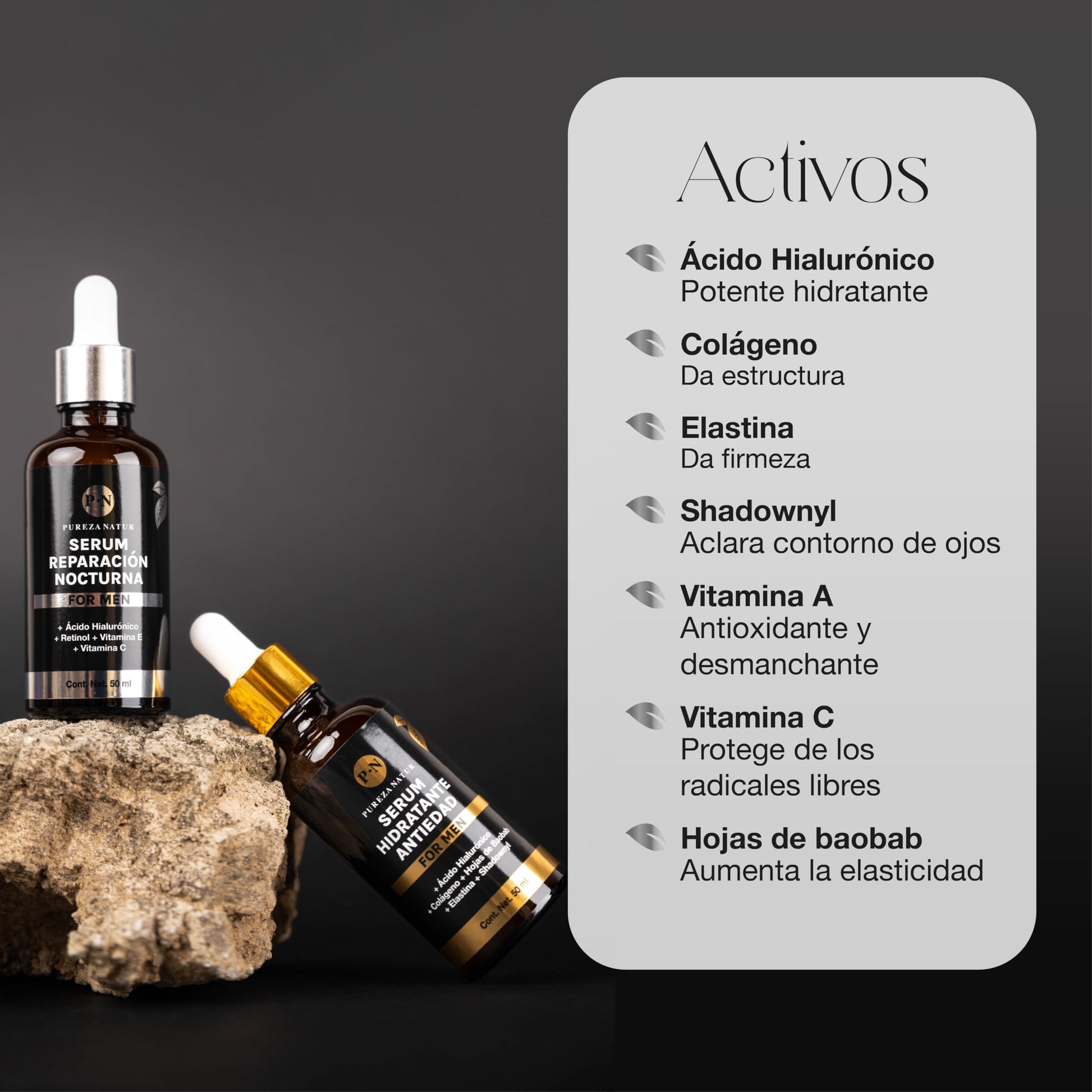 PUREZA NATUR Pack de cuidado facial para hombre completo con serum de día y de noche | Hidratación, proteccion y regeneración paquete
